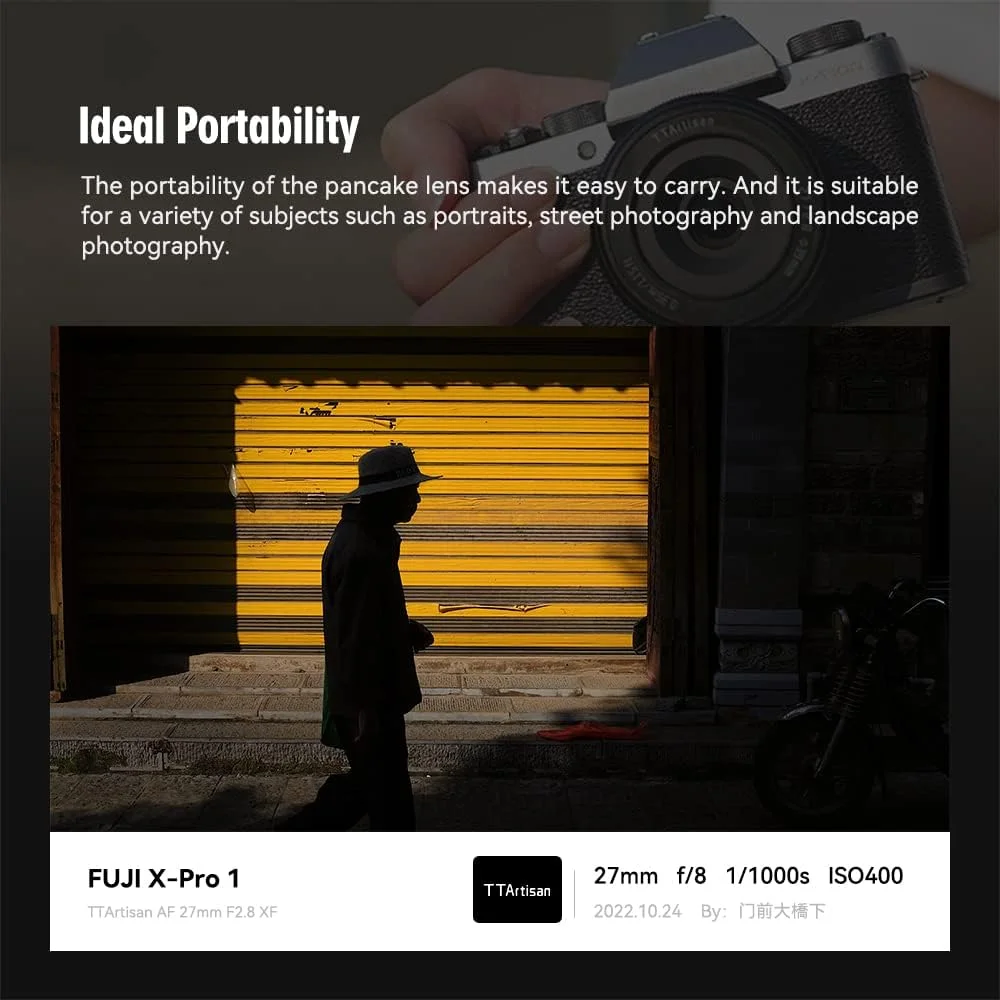 لنز فوکوس خودکار TTartisan 27mm F2.8، سازگار با دوربین های فوجی X-Mount مدل های XS10 X-A5 X-A7 X-M1 X-M2 X-E4 X-T1 X-T10 X-T2 X-T20 X-T3 X-T4 X-T100 X-T200 X-T30 X-Pro1 X-Pro2 X-Pro3 X-E1 مشکی