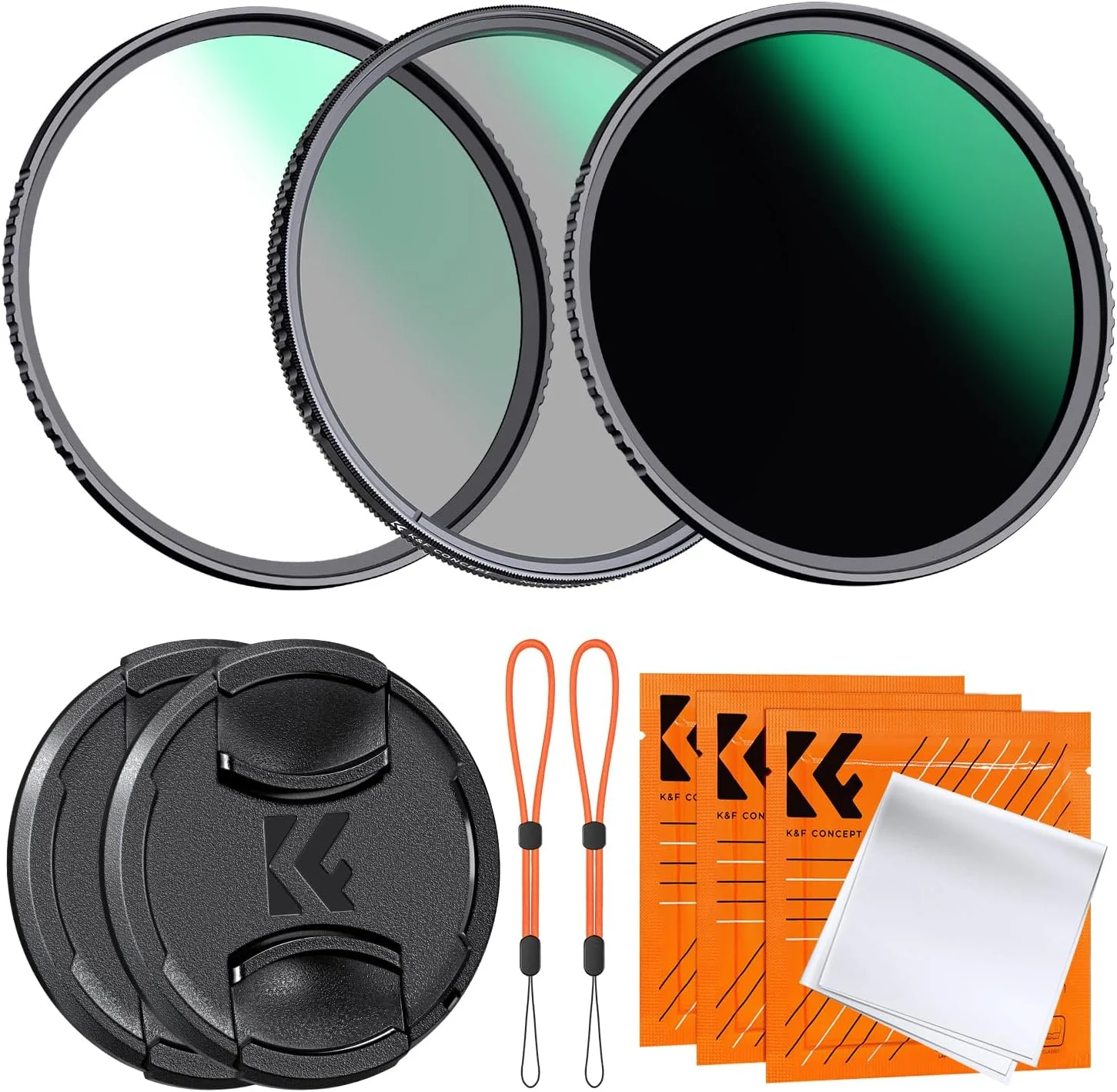 کیت فیلتر لنز K&F Concept 62mm CPL MCUV ND1000 شامل 2 عدد درپوش لنز، فیلتر پلاریزه ضد آب + محافظ UV + فیلتر لنز دوربین با چگالی خنثی ثابت با 24 لایه پوشش