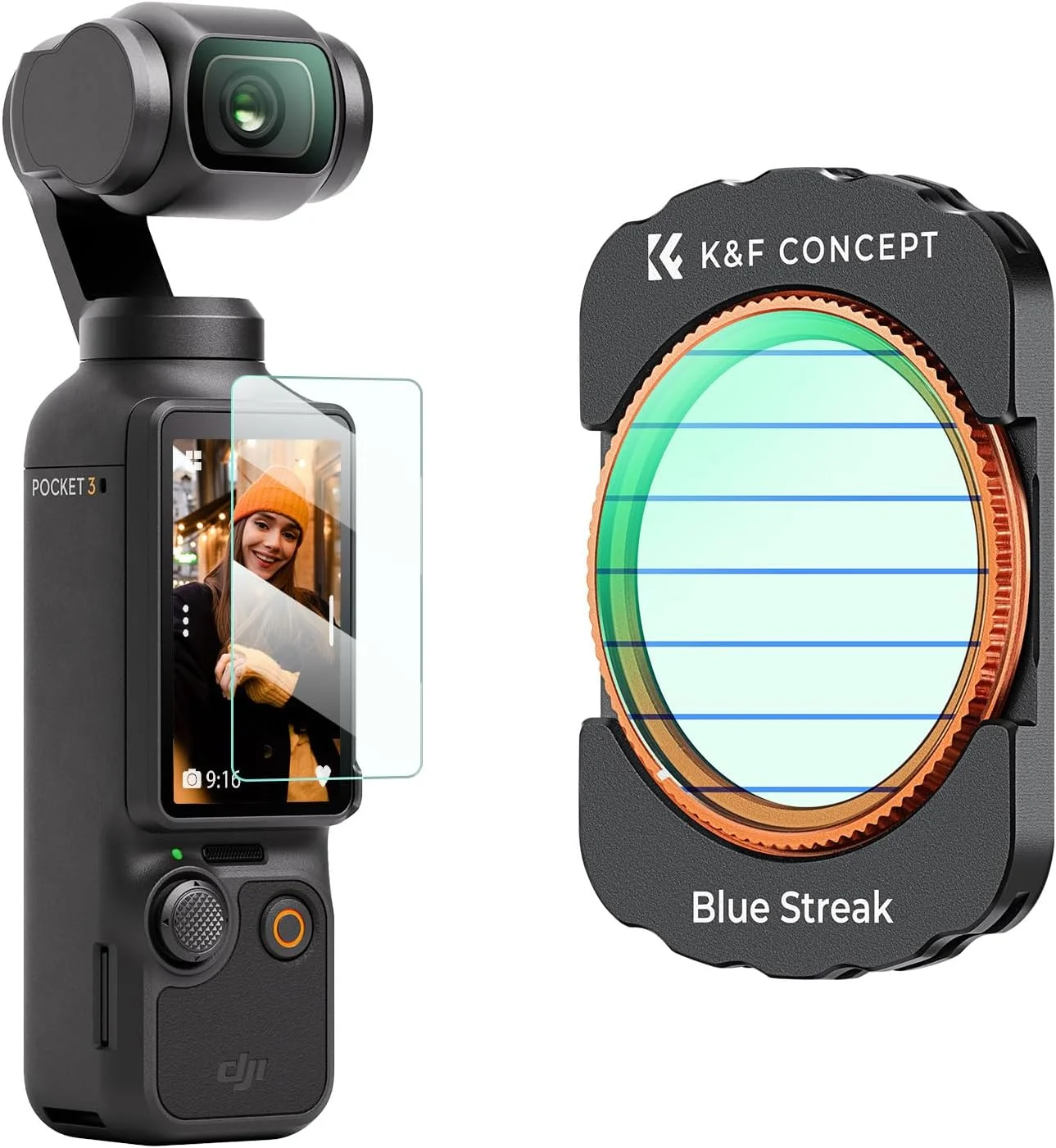 فیلتر خط آبی K&F Concept سازگار با DJI Osmo Pocket 3، فیلتر لنز جلوه های ویژه آنامورفیک