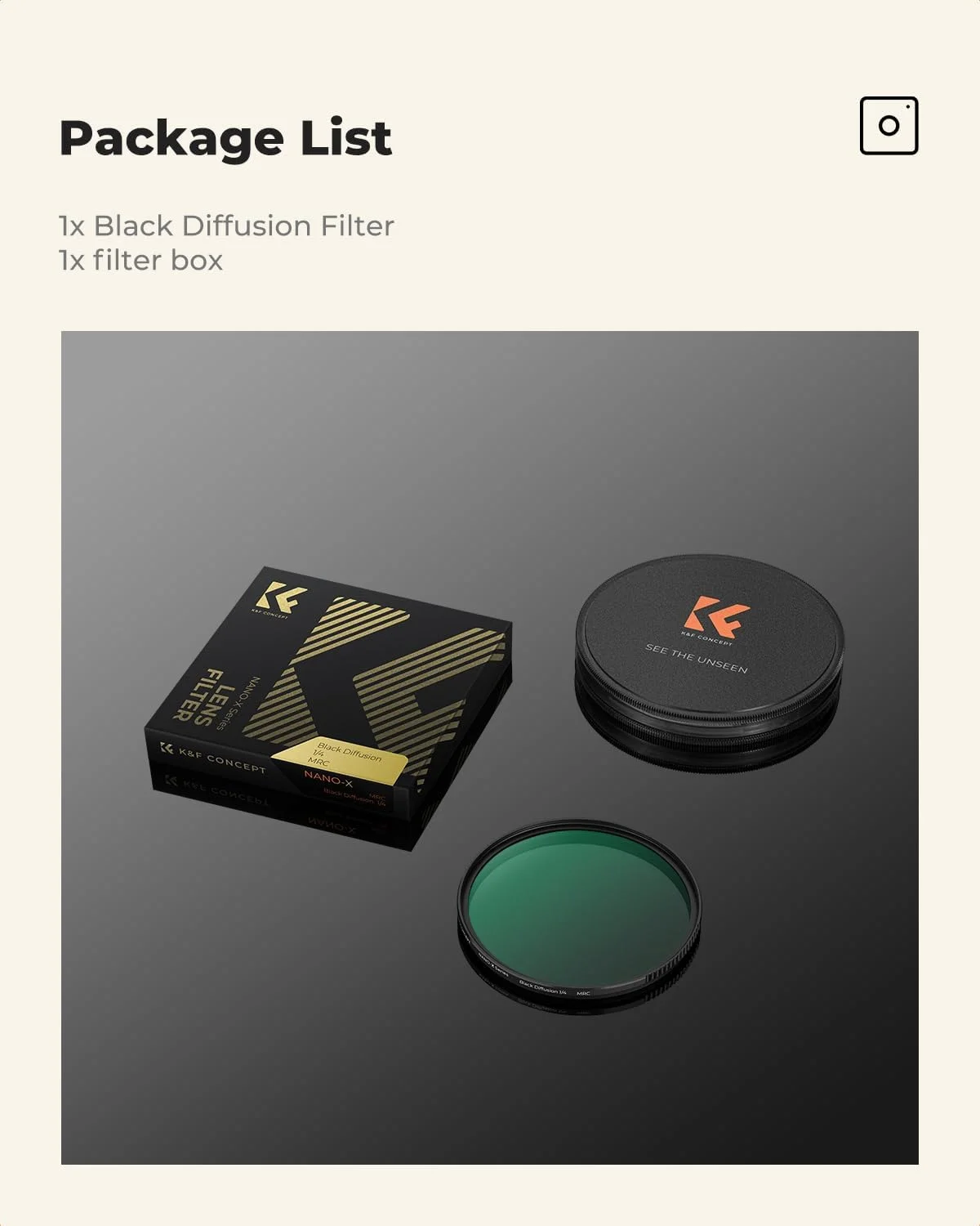 فیلتر دیفیوژن مشکی 1/4 K&F Concept سایز 58 میلیمتر، مقاوم در برابر آب، ضد خش و ضد انعکاس برای لنز دوربین دیجیتال فیلتر دیفیوژن مشکی 1/4 K&F Concept سایز 58 میلیمتر، مقاوم در برابر آب، ضد خش و ضد انعکاس برای لنز دوربین دیجیتال