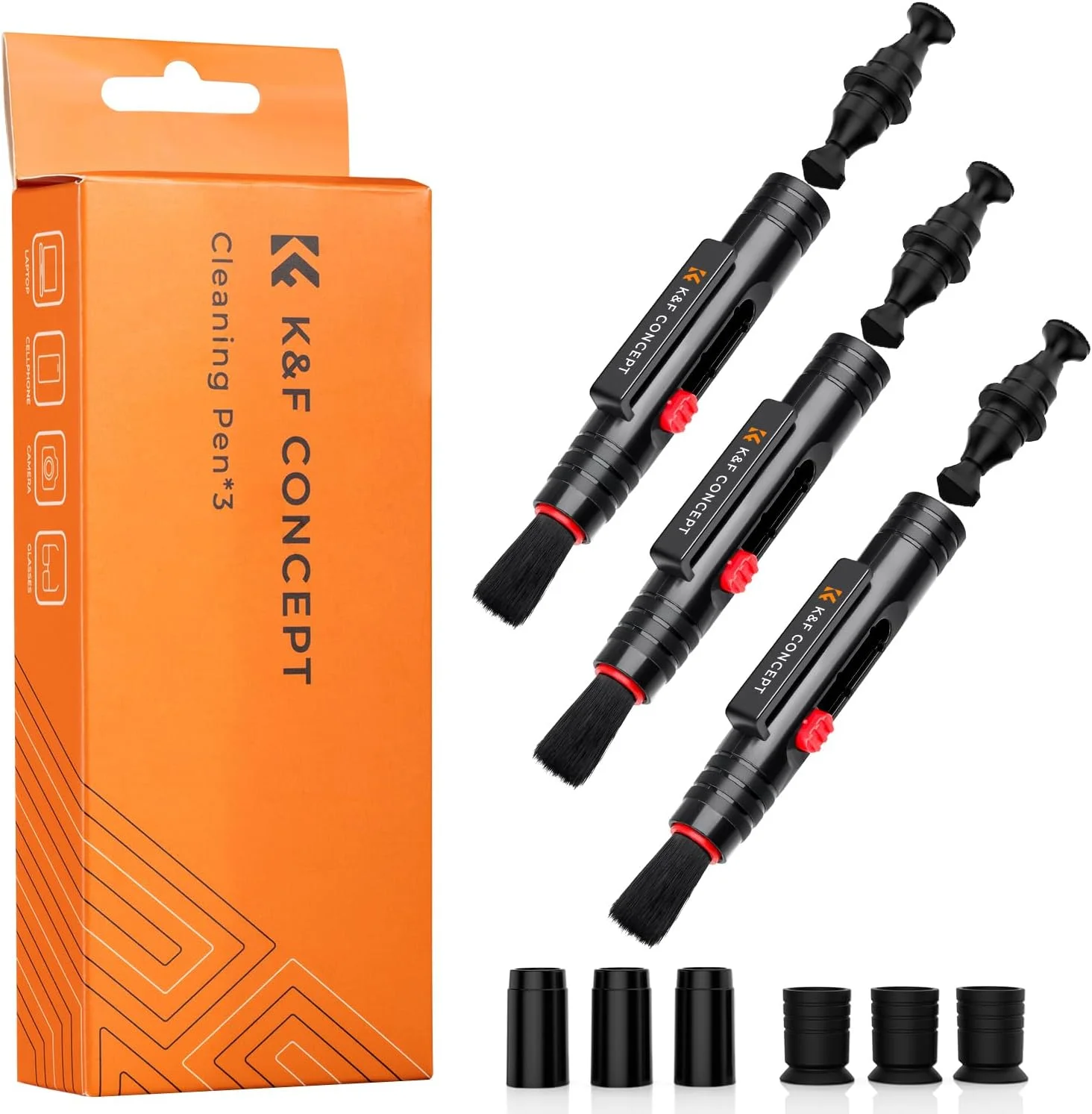 K&F CONCEPT Lens-Cleaning Pen *3 Double Sided Carbon Tip for DSLR Cameras, Lens, Filters, Lenses, Telescope, Smartphone