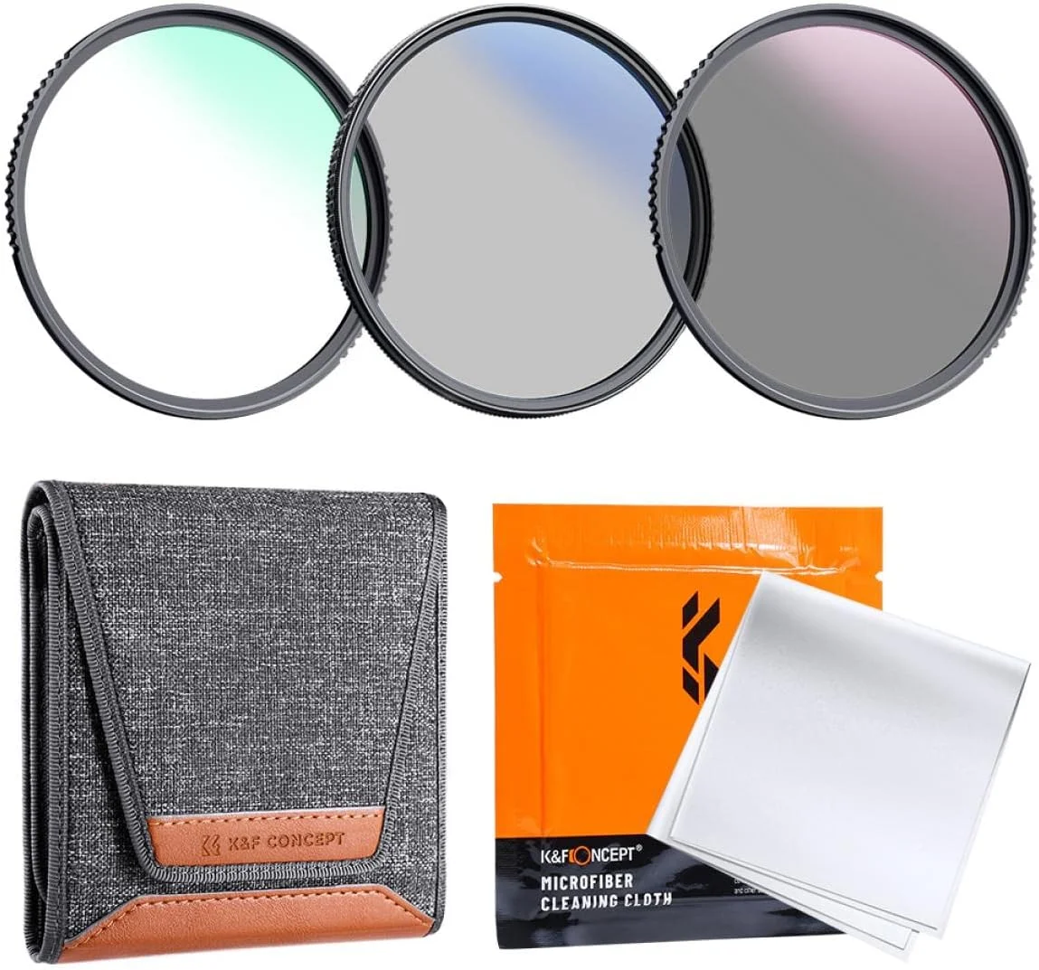 کیت فیلتر لنز حرفه ای 3 عددی K&F Concept (MCUV/CPL/ND4) + پارچه تمیز کننده لنز + کیف فیلتر برای لنز دوربین های DSLR و بدون آینه (سری K) - 67mm