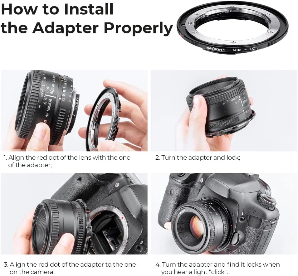 آداپتور لنز K&F CONCEPT Nik به EOS، سازگار با لنزهای Nikon Nikkor F/AI Mount و سازگار با بدنه دوربین Canon EOS EF EF-S Mount آداپتور لنز K&F CONCEPT Nik به EOS، سازگار با لنزهای Nikon Nikkor F/AI Mount و سازگار با بدنه دوربین Canon EOS EF EF-S Mount