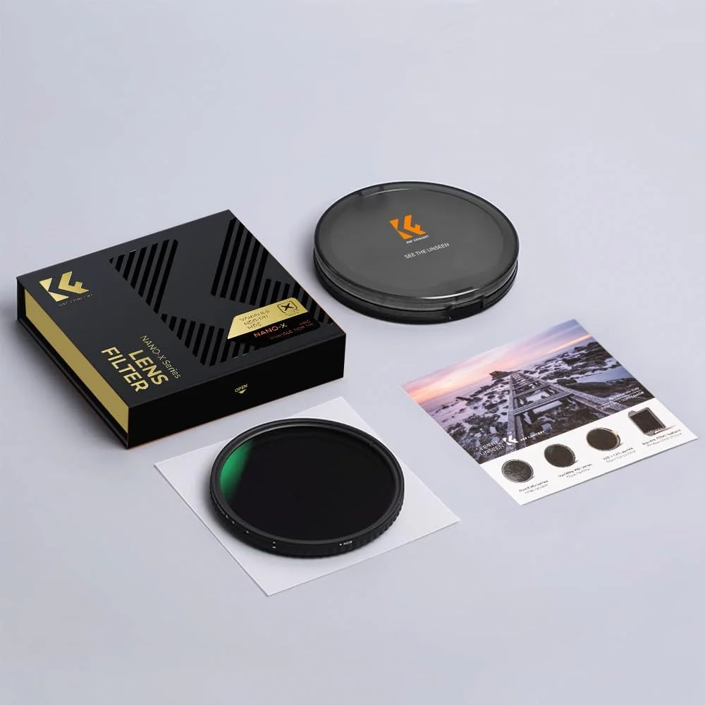 فیلتر کاهنده نور متغیر ND8 تا ND128 اسلیم K&F Concept با قطر 40.5 میلیمتر، فیلتر ND مدرج 3 تا 7 استاپ برای لنز دوربین، بدون ایجاد لکه X، دارای فناوری نانوتک، فوقالعاده باریک و مقاوم در برابر شرایط جوی فیلتر کاهنده نور متغیر ND8 تا ND128 اسلیم K&F Concept با قطر 40.5 میلیمتر، فیلتر ND مدرج 3 تا 7 استاپ برای لنز دوربین، بدون ایجاد لکه X، دارای فناوری نانوتک، فوقالعاده باریک و مقاوم در برابر شرایط جوی
