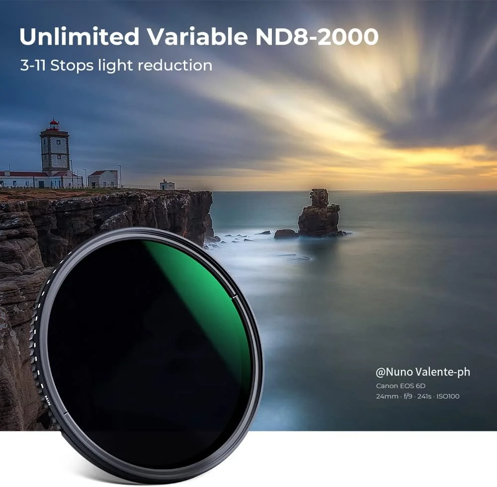 K&F CONCEPT 52mm Variable Neutral Density Lens Filter ND8-ND2000 (3-11stop) Waterproof Adjustable ND Lens Filter with 24 Multi-Layer Coatings for Camera Lens (D-Series) K&F CONCEPT 52mm Variable Neutral Density Lens Filter ND8-ND2000 (3-11stop) Waterproof Adjustable ND Lens Filter with 24 Multi-Layer Coatings for Camera Lens (D-Series)