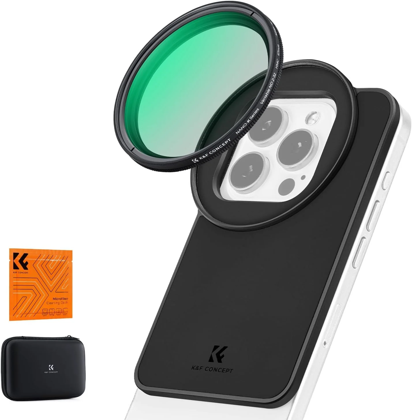 نگهدارنده فیلتر مغناطیسی تلفن همراه K&F Concept 6.1 اینچی با آداپتور فیلتر ND2-32 رزوه ای 67 میلی متری سازگار با آیفون 16، 15، 14، 13، 12 (Pro)
