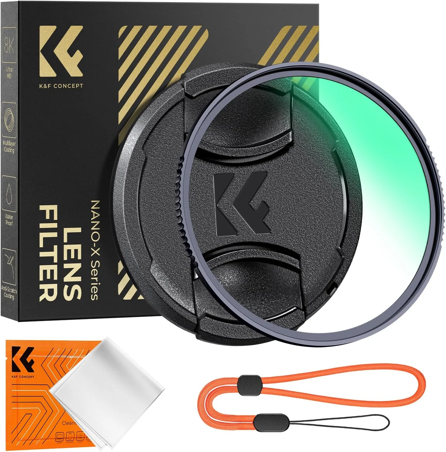 K&F Concept 49mm MCUV Lens Filter with Lens Cap Cleaning Cloth X-Series UV Protection Filter 28-Layer Multi Coated for Camera Lens