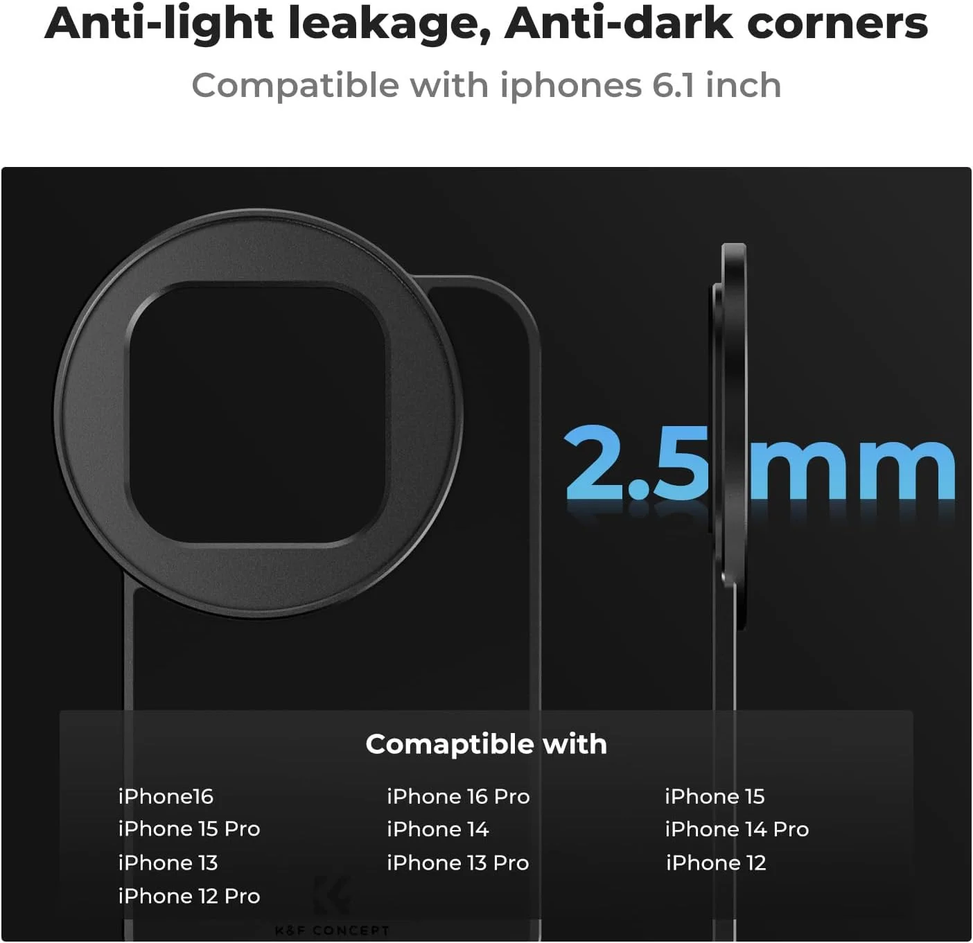 نگهدارنده فیلتر مغناطیسی تلفن همراه K&F Concept 6.1 اینچی با آداپتور فیلتر ND2-32 رزوه ای 67 میلی متری سازگار با آیفون 16، 15، 14، 13، 12 (Pro)