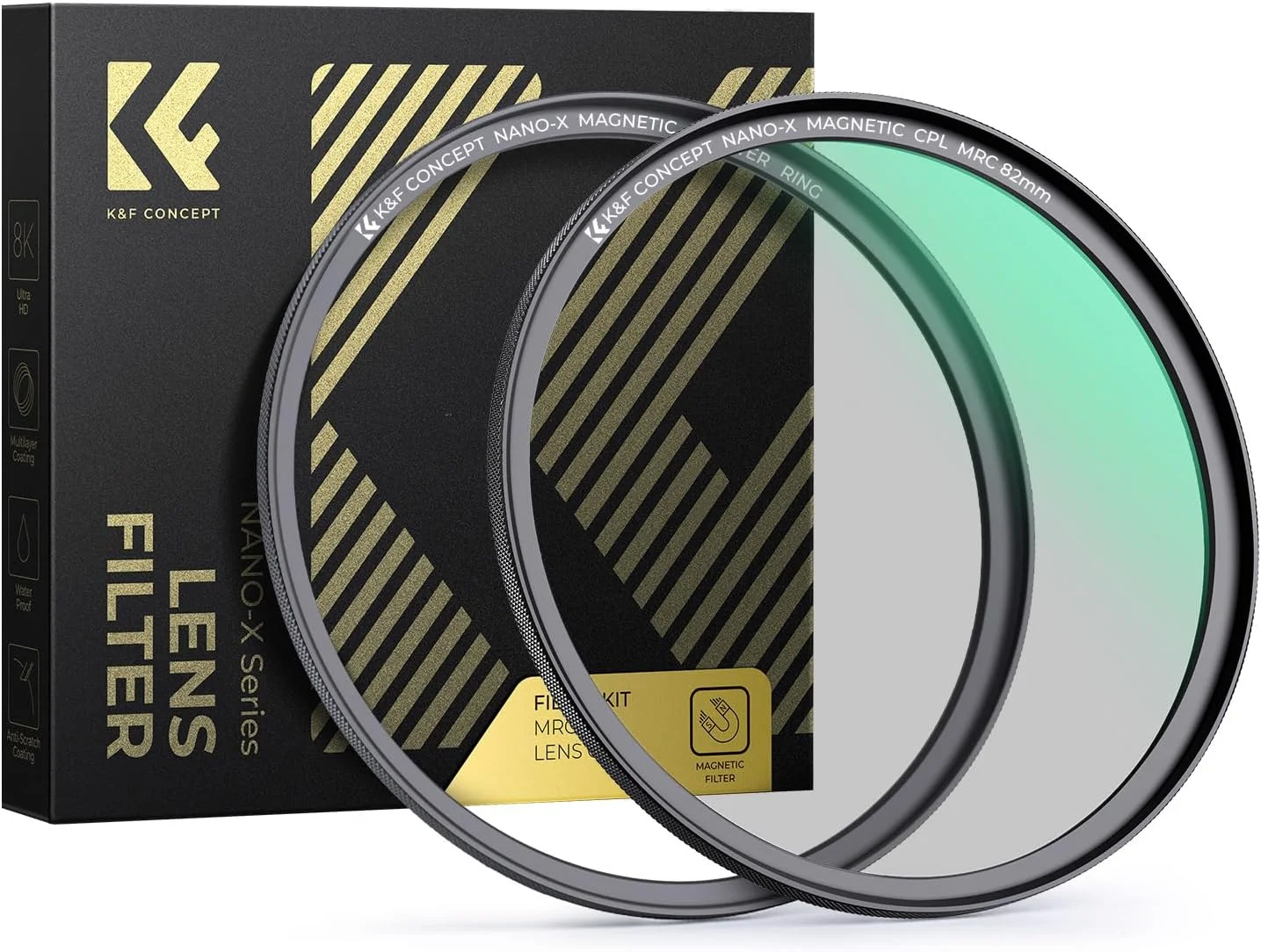 فیلتر پلاریزه مغناطیسی 67 میلی‌متری K&F Concept به همراه کیت حلقه پایه مغناطیسی، ضد آب و ضد خش، دارای 28 لایه پوشش چندگانه برای لنز دوربین (سری Nano-X)