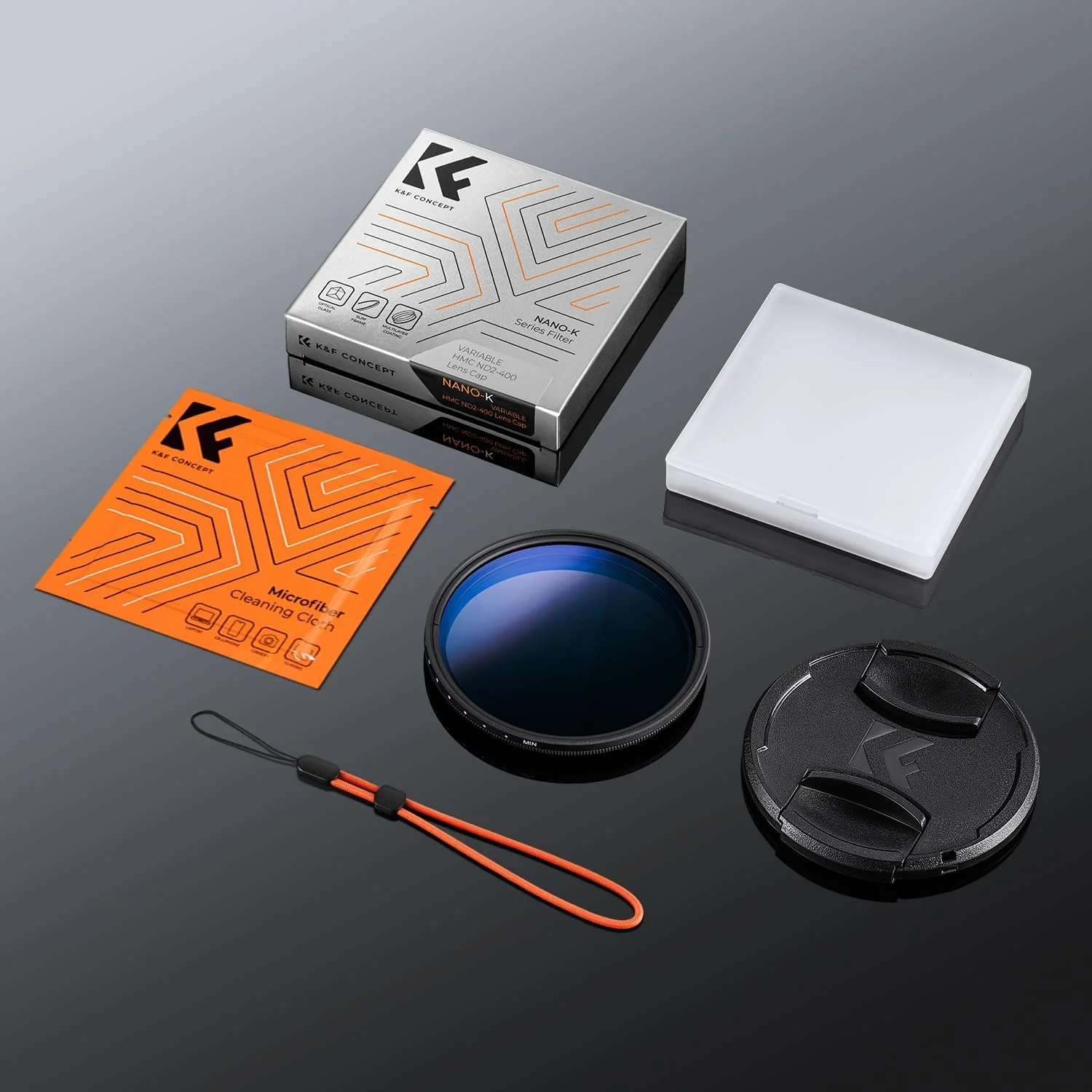 فیلتر لنز ND2-ND400 کانسپت K&F سایز 77 میلی‌متر، فوق‌العاده باریک به همراه دستمال تمیز کننده و درب لنز، شیشه اپتیکال با 18 لایه پوشش چندگانه (سری K)