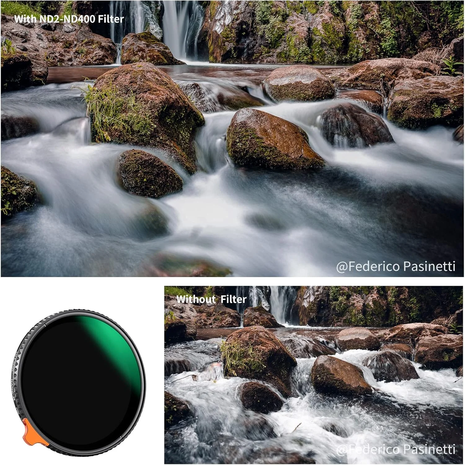 فیلتر ND متغیر 82 میلی‌متری ND2-ND400 نانو-X (9 استاپ) K&F Concept با دستگیره، دارای 28 لایه پوشش چندگانه شیشه اپتیکال ژاپنی، فیلتر کاهنده نور قابل تنظیم برای لنز دوربین + کیف چرمی فیلتر