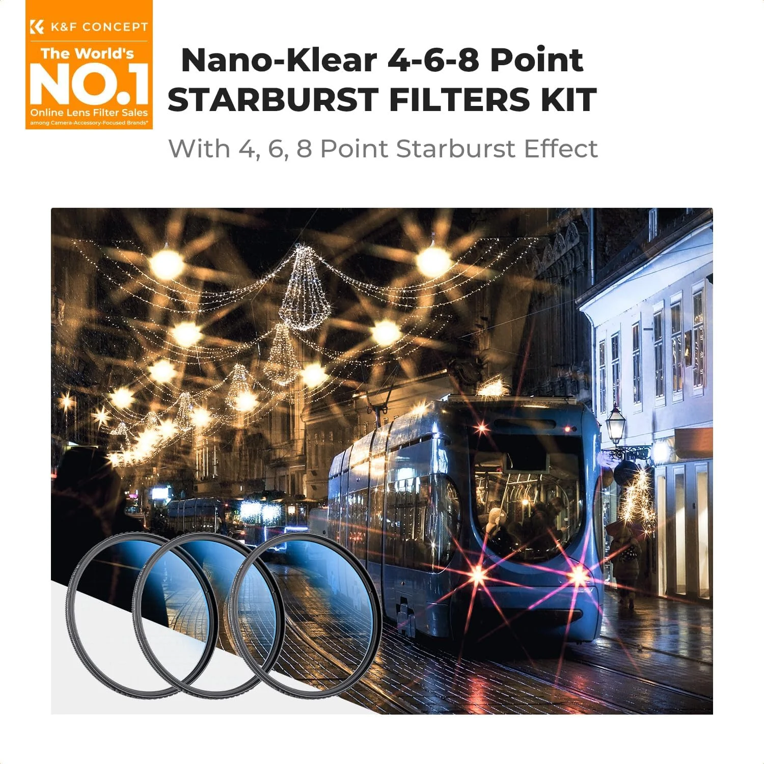 کیت فیلتر ستاره ای 67 میلی متری K&F Concept (3 عدد) 4 نقطه، 6 نقطه، 8 نقطه فیلترهای استاربورست صفحه متقاطع - پوشش 18 لایه شیشه نوری فوق العاده نازک فیلتر لنز دوربین به همراه 3 عدد دستمال تمیز کننده