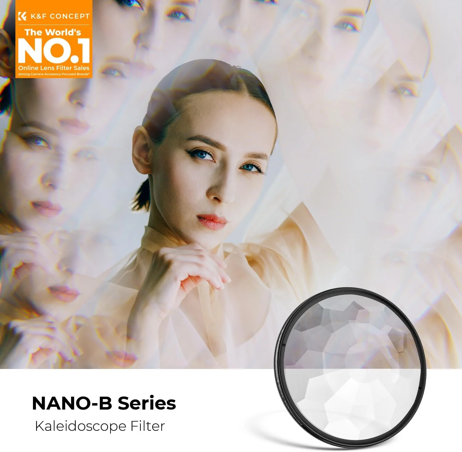فیلتر کالیدوسکوپ 58 میلی‌متری K&F Concept، فیلتر جلوه‌های ویژه منشور شیشه‌ای کریستالی با شکست چندگانه برای لنز دوربین