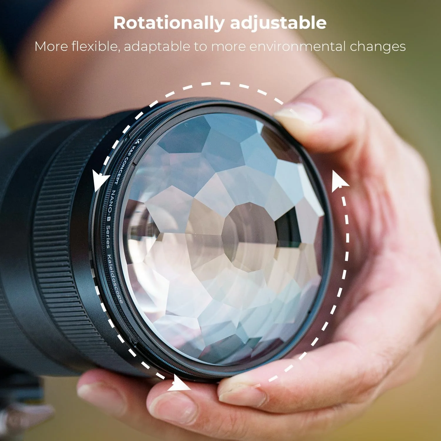 فیلتر کالیدوسکوپ 58 میلی‌متری K&F Concept، فیلتر جلوه‌های ویژه منشور شیشه‌ای کریستالی با شکست چندگانه برای لنز دوربین