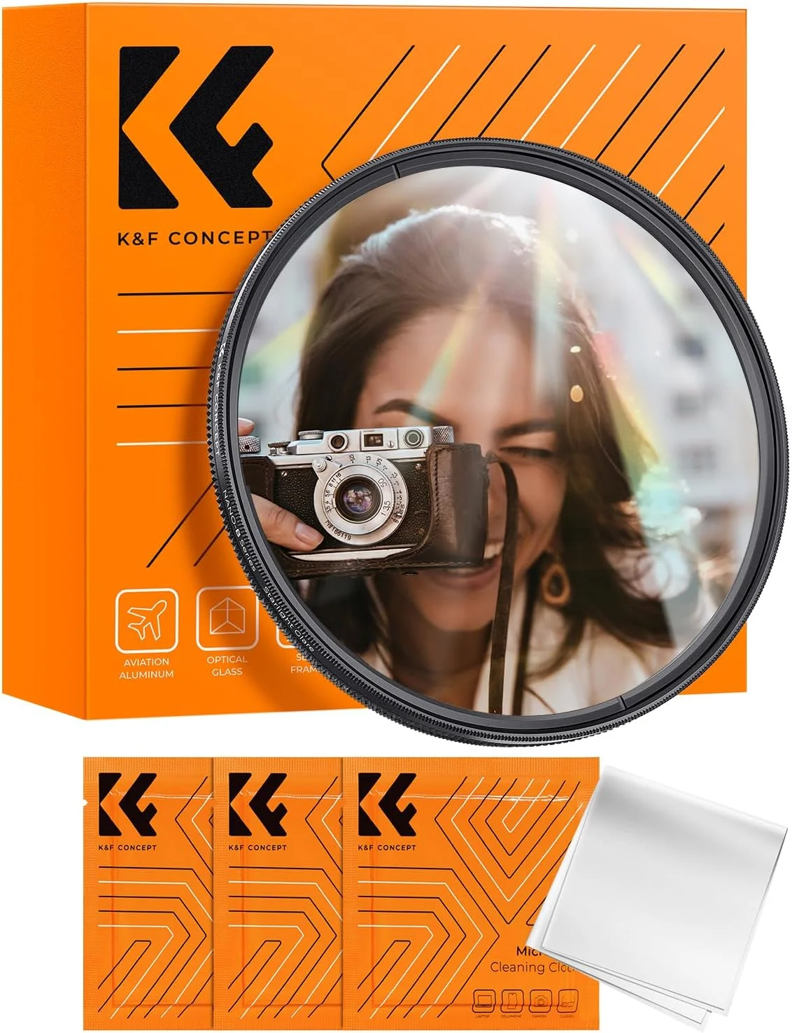 فیلتر برس خورده رنگارنگ 82 میلی‌متری K&F Concept، فریم فوق‌العاده نازک، شیشه اپتیکال، فیلتر جلوه ویژه نور ستاره‌ای به همراه 3 عدد دستمال تمیز کننده وکیوم برای لنز دوربین