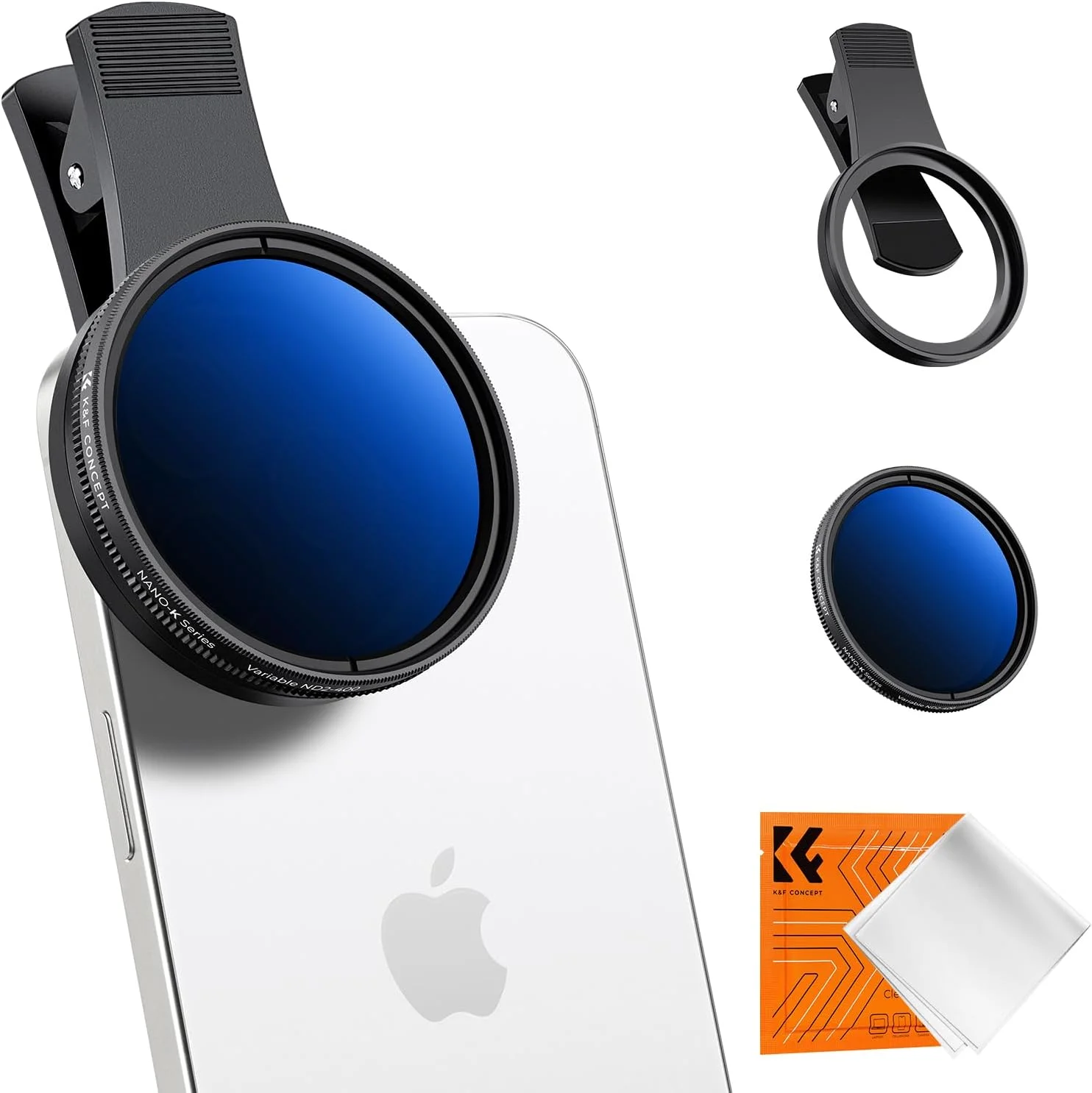 فیلتر لنز دوربین گوشی موبایل کلیپسی 52 میلی‌متری ND2-400 کانسپت K&F، فیلتر ND سازگار با گوشی‌های هوشمند آیفون 17، 16، 15، 14، 13، 12، 11
