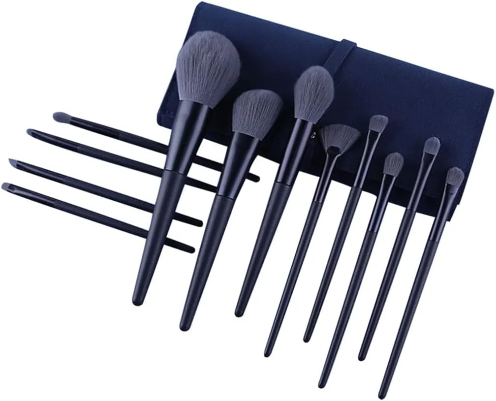 ست برس آرایشی موی طبیعی SKipdr آبی فانتوم 12 تکه، شامل برس کرم پودر، برس پودر، برس رژگونه، برس حرفه ای صورت، برس آرایشی