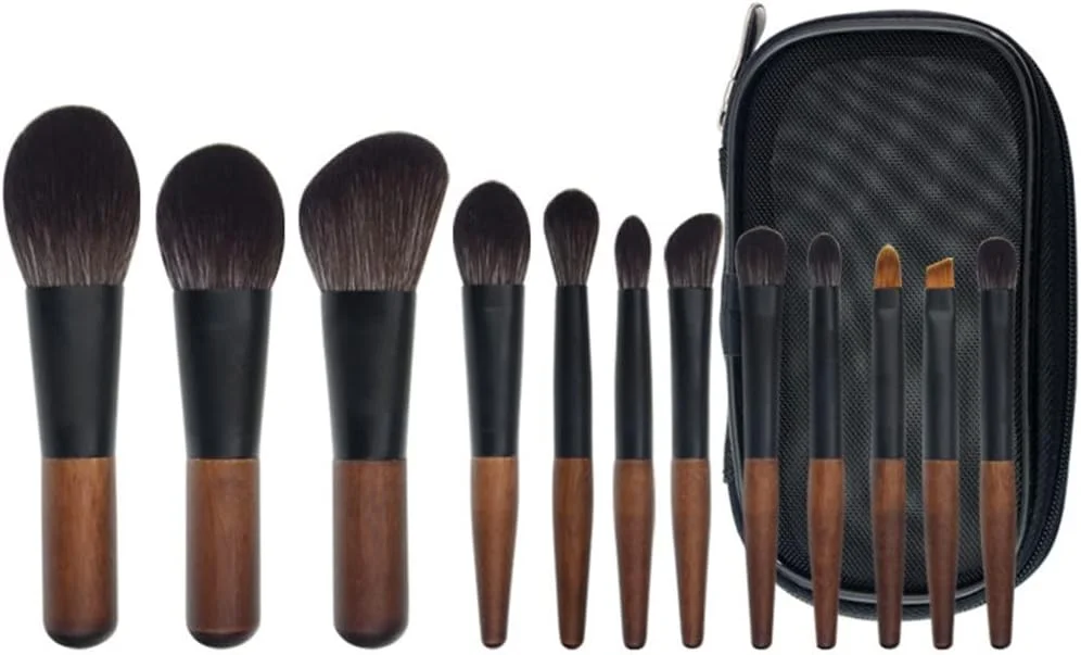 ست 12 عددی برس آرایشی مینی قابل حمل SKipdr، شامل برس پودر فیکس، برس سایه چشم و ابزار زیبایی