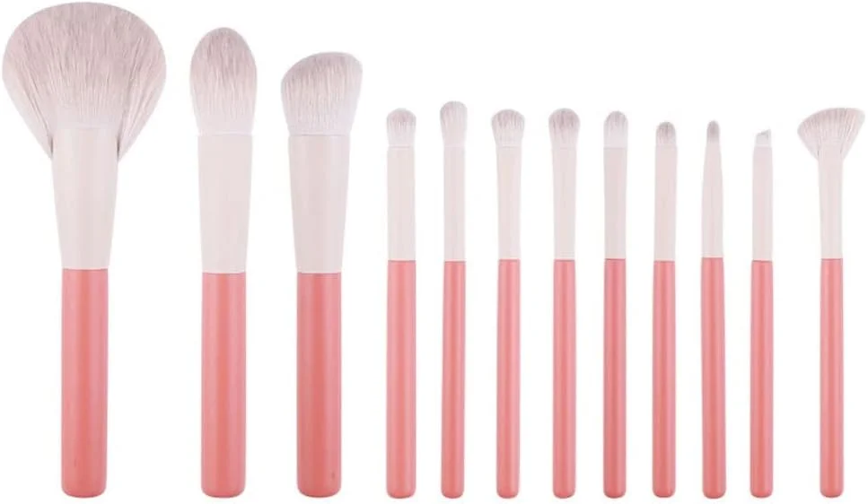 ست ابزار آرایشی SKipdr، دسته چوبی صورتی، برس آرایشی، 12 تکه، ست برس آرایشی