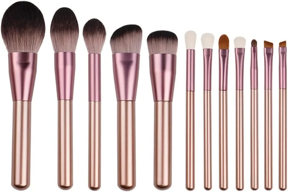 ست براش آرایشی Skipdr - 12 عدد براش لوازم آرایشی - براش کرم پودر، پودر و رژگونه - قلم موی موی فیبر - ابزار آرایش