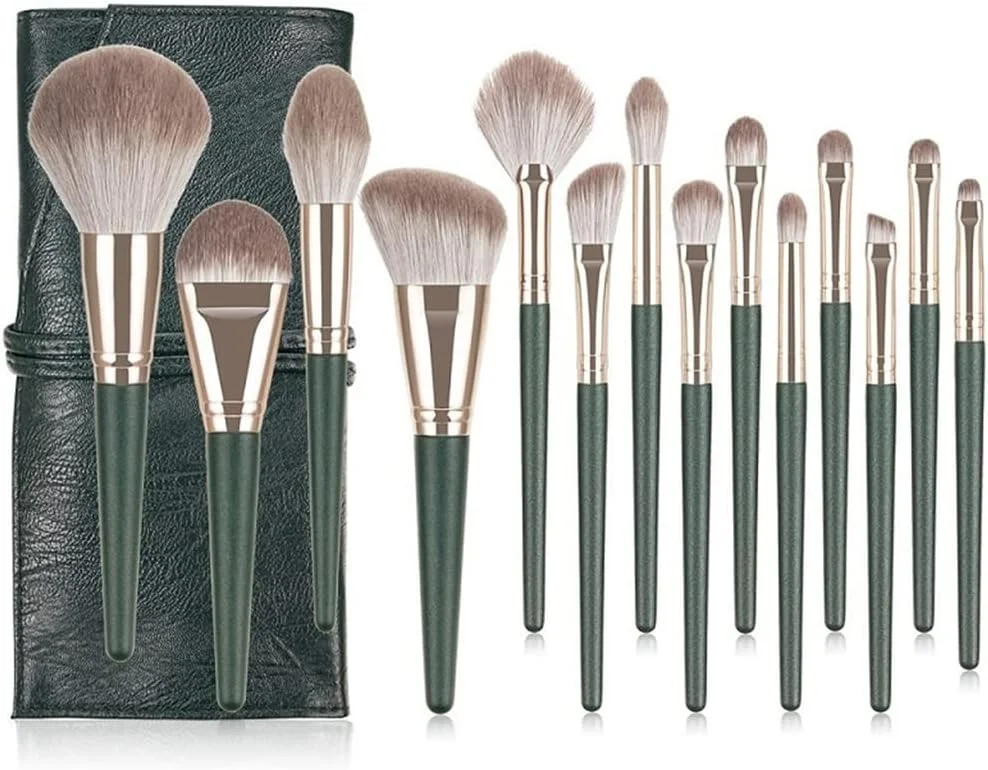 ست براش آرایشی 14 عددی SKipdr حرفه ای سبز رنگ، نرم، مناسب پودر، کرم پودر، صورت، چشم، ابرو و سایه