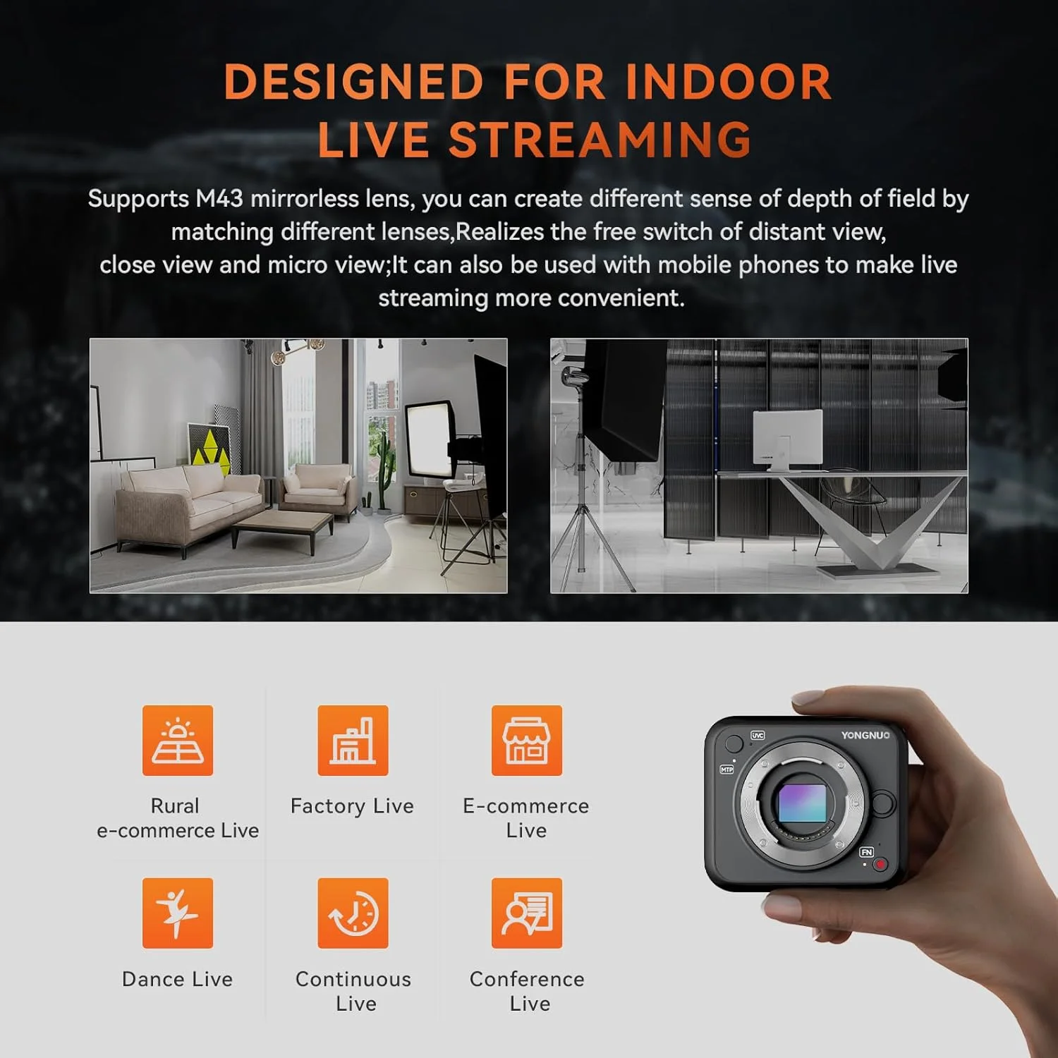 دوربین دیجیتال USB 4K یونگنو YN433، برای پخش زنده داخلی، سیستم لنز بدون آینه میکرو چهار سوم MFT، 4K برای لنز دوربین حرفه ای پاناسونیک LUMIX دوربین دیجیتال USB 4K یونگنو YN433، برای پخش زنده داخلی، سیستم لنز بدون آینه میکرو چهار سوم MFT، 4K برای لنز دوربین حرفه ای پاناسونیک LUMIX