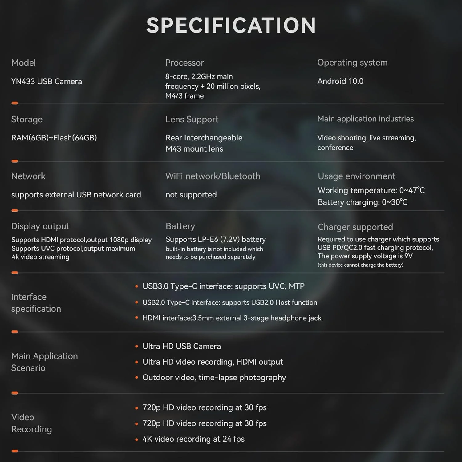 دوربین دیجیتال USB 4K یونگنو YN433، برای پخش زنده داخلی، سیستم لنز بدون آینه میکرو چهار سوم MFT، 4K برای لنز دوربین حرفه ای پاناسونیک LUMIX دوربین دیجیتال USB 4K یونگنو YN433، برای پخش زنده داخلی، سیستم لنز بدون آینه میکرو چهار سوم MFT، 4K برای لنز دوربین حرفه ای پاناسونیک LUMIX