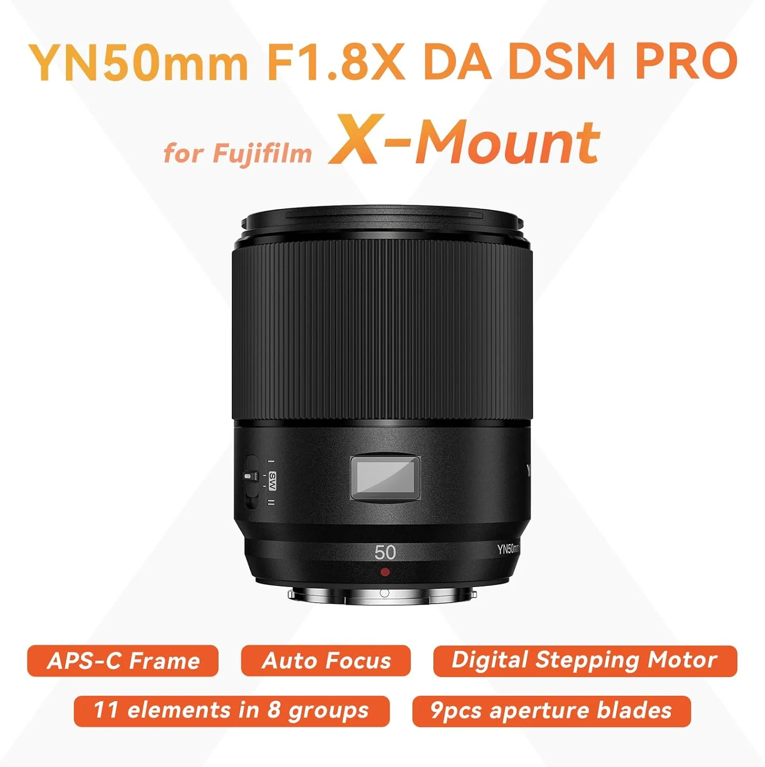 لنز استاندارد پرایم 50 میلیمتری یونگنو YN50MM F1.8X DA DSM Pro با فوکوس خودکار APS-C برای دوربینهای فوجی X-Mount لنز استاندارد پرایم 50 میلیمتری یونگنو YN50MM F1.8X DA DSM Pro با فوکوس خودکار APS-C برای دوربینهای فوجی X-Mount