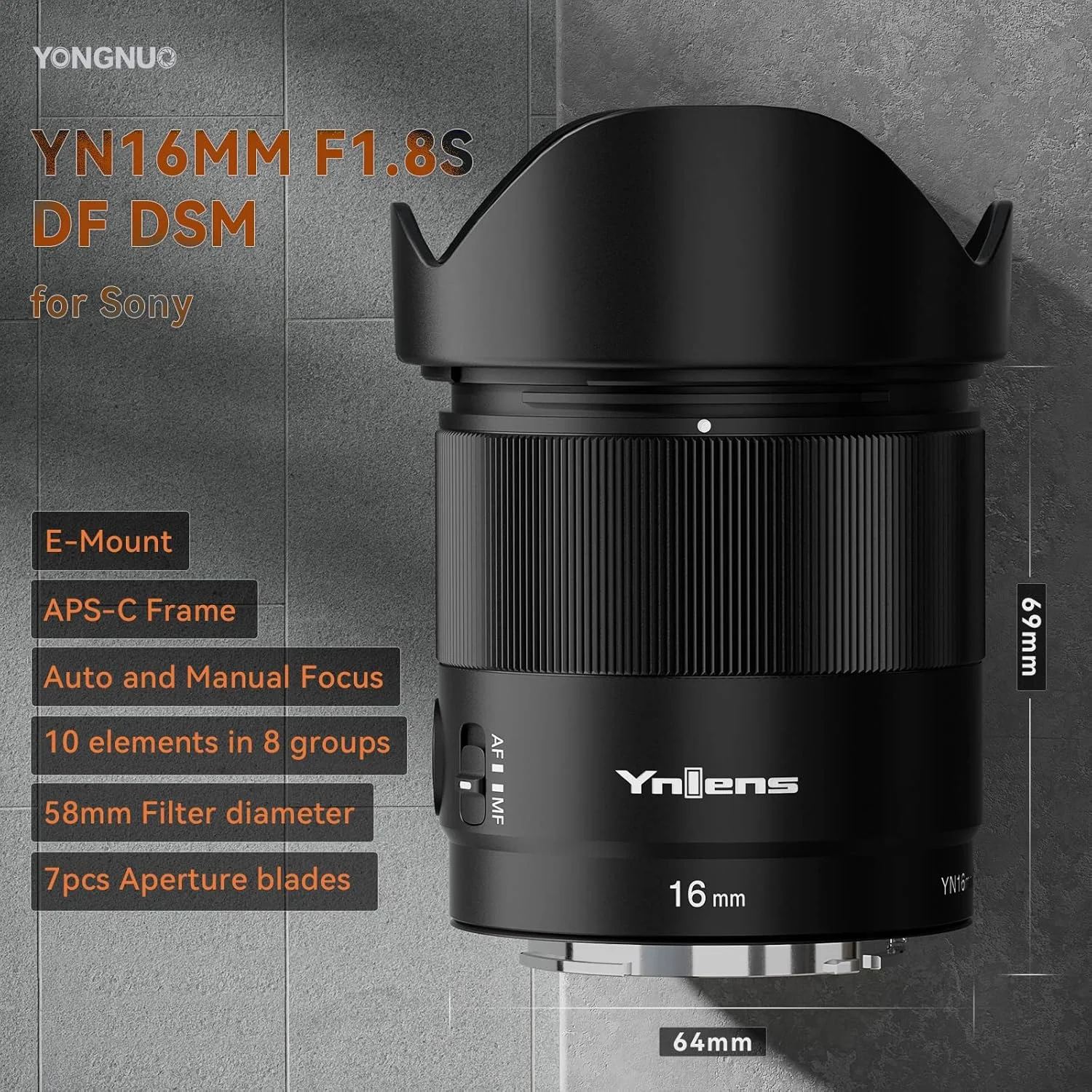 لنز یونگنو YN16MM F1.8S برای Sony E-Mount - لنز پرایم واید انگل 16 میلیمتری، دیافراگم بزرگ F1.8، لنز فوکوس خودکار APS-C لنز یونگنو YN16MM F1.8S برای Sony E-Mount - لنز پرایم واید انگل 16 میلیمتری، دیافراگم بزرگ F1.8، لنز فوکوس خودکار APS-C