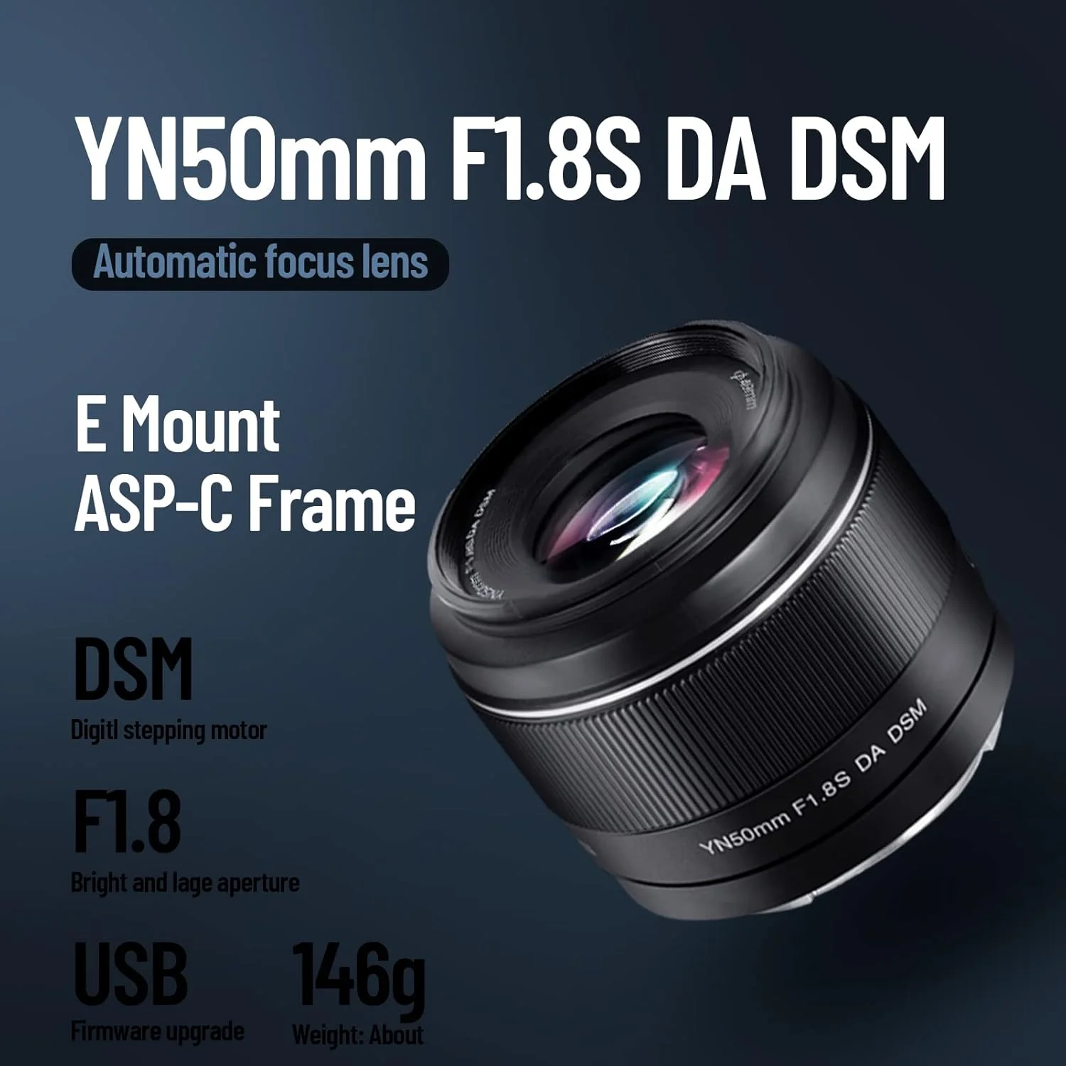 لنز فوکوس خودکار YONGNUO 50F1.8S DA برای دوربین های APS-C سونی E-Mount، دیافراگم بزرگ F1.8، بدنه فلزی سبک وزن، سازگار با A6100/A6400/A6600/ZV-E10/A5100/A6000/A6300/A6500 (50mm F1.8S DA DSM) لنز فوکوس خودکار YONGNUO 50F1.8S DA برای دوربین های APS-C سونی E-Mount، دیافراگم بزرگ F1.8، بدنه فلزی سبک وزن، سازگار با A6100/A6400/A6600/ZV-E10/A5100/A6000/A6300/A6500 (50mm F1.8S DA DSM)