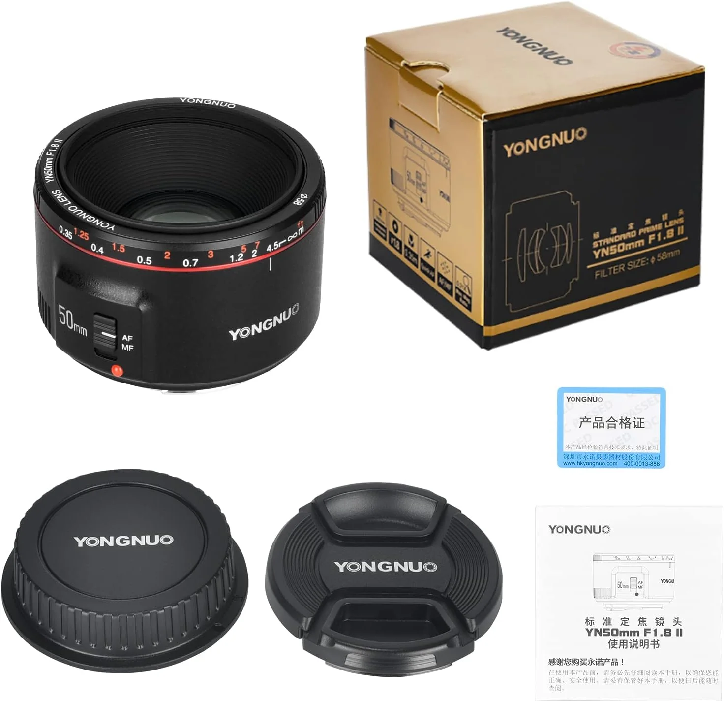 لنز استاندارد پرایم یونگنو YN50MM F1.8 II AF/MF با فاصله کانونی 0.35M مشکی برای دوربین های کانن 5D IV 1DX I 200D II 850D 7D 6DII لنز استاندارد پرایم یونگنو YN50MM F1.8 II AF/MF با فاصله کانونی 0.35M مشکی برای دوربین های کانن 5D IV 1DX I 200D II 850D 7D 6DII