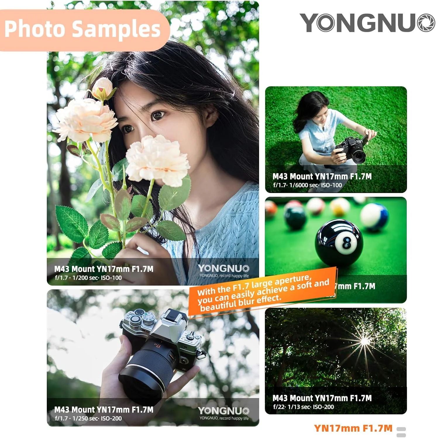 لنز YONGNUO YN17MM F1.7M برای مانت M43، لنز استاندارد پرایم 17 میلیمتری F1.7 با فوکوس خودکار، MFT Micro Four Thirds برای دوربینهای بدون آینه لنز YONGNUO YN17MM F1.7M برای مانت M43، لنز استاندارد پرایم 17 میلیمتری F1.7 با فوکوس خودکار، MFT Micro Four Thirds برای دوربینهای بدون آینه