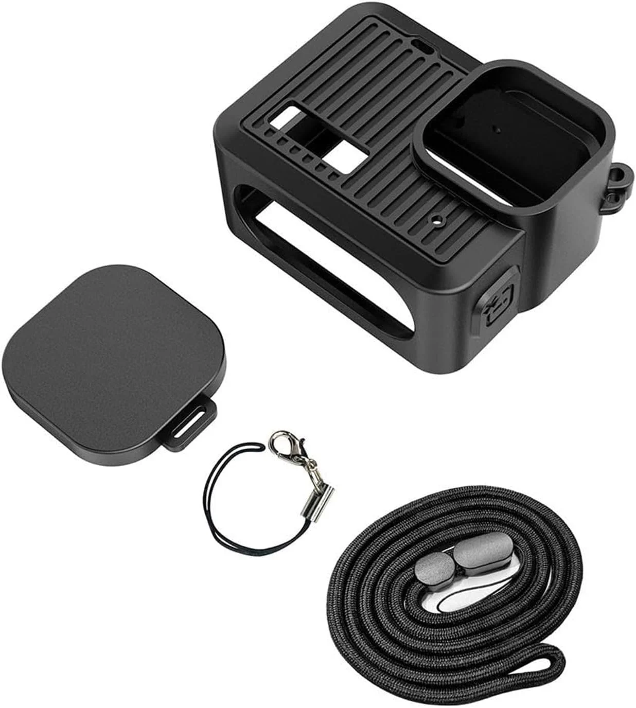 محافظ سیلیکونی دوربین eWINNER برای GoPro Hero 4K 2024 / درپوش لنز و بند گردنی برای لوازم جانبی دوربین GoPro Hero 4K (مشکی)
