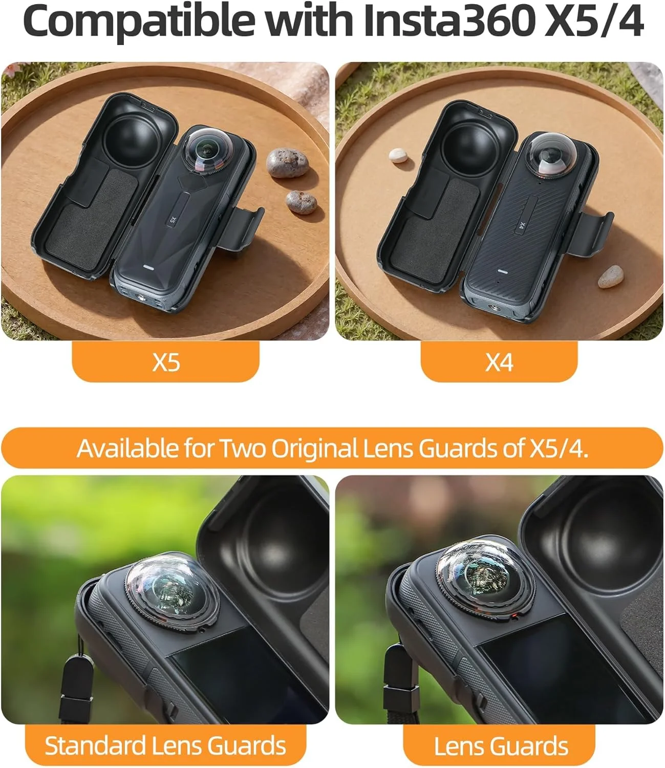 محافظ بدنه دوربین eWINNER سازگار با لنز و صفحه نمایش Insta360 X5 X4، کیف حمل و نقل محافظ هارد شل مسافرتی با بند مچی برای دوربین اکشن Insta360 X5 X4