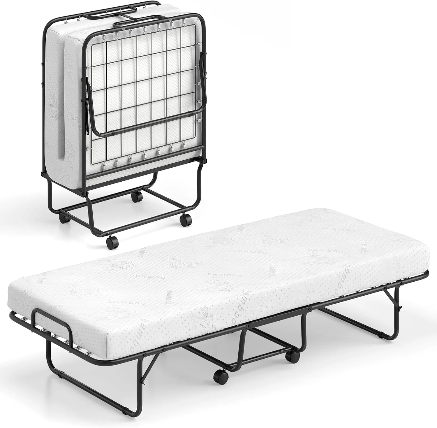 تخت تاشو جاینتکس با تشک برای بزرگسالان، سایز تخت سفری 75" x 31" با قاب فلزی محکم، تخت تاشو کم جا با تشک مموری فوم برای اتاق نشیمن مهمان