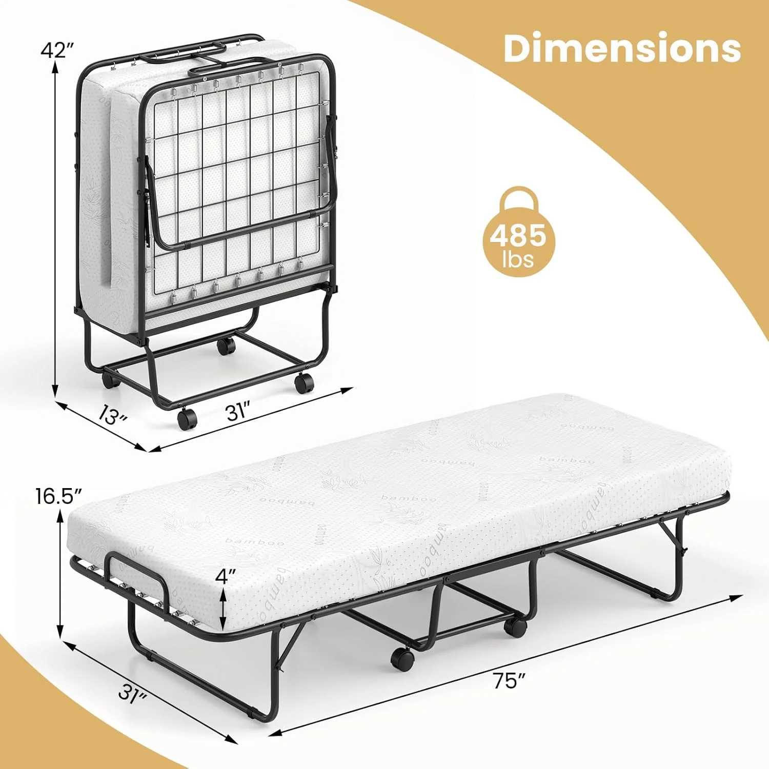 تخت تاشو جاینتکس با تشک برای بزرگسالان، سایز تخت سفری 75" x 31" با قاب فلزی محکم، تخت تاشو کم جا با تشک مموری فوم برای اتاق نشیمن مهمان تخت تاشو جاینتکس با تشک برای بزرگسالان، سایز تخت سفری 75" x 31" با قاب فلزی محکم، تخت تاشو کم جا با تشک مموری فوم برای اتاق نشیمن مهمان