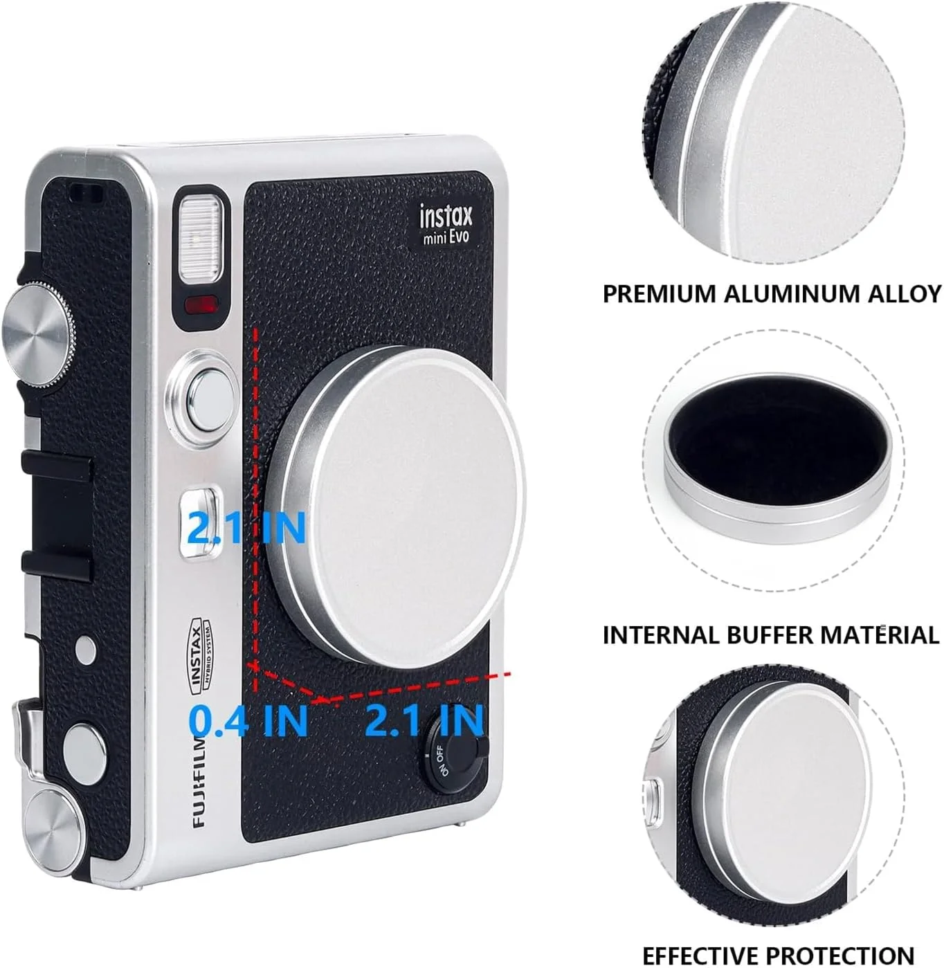 درب لنز مینی Evo ایوینر، آلومینیومی، نقره ای، ضد خش، محافظت در برابر گرد و غبار و خراش، نصب سریع، سازگار با دوربین فوری فوجی فیلم Instax Mini Evo درب لنز مینی Evo ایوینر، آلومینیومی، نقره ای، ضد خش، محافظت در برابر گرد و غبار و خراش، نصب سریع، سازگار با دوربین فوری فوجی فیلم Instax Mini Evo