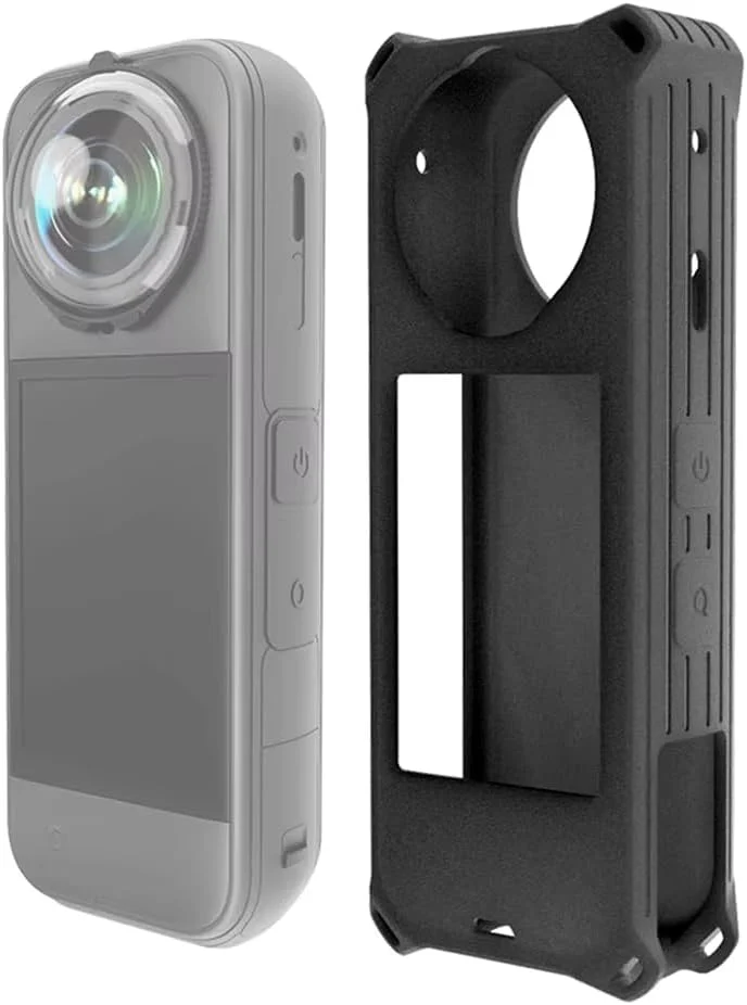 محافظ سیلیکونی دوربین Insta360 X5، کاور محافظ سیلیکونی با درپوش لنز و بند ضد گم شدن، پوشش محافظ کامل لوازم جانبی دوربین Insta360 X5 (مشکی)