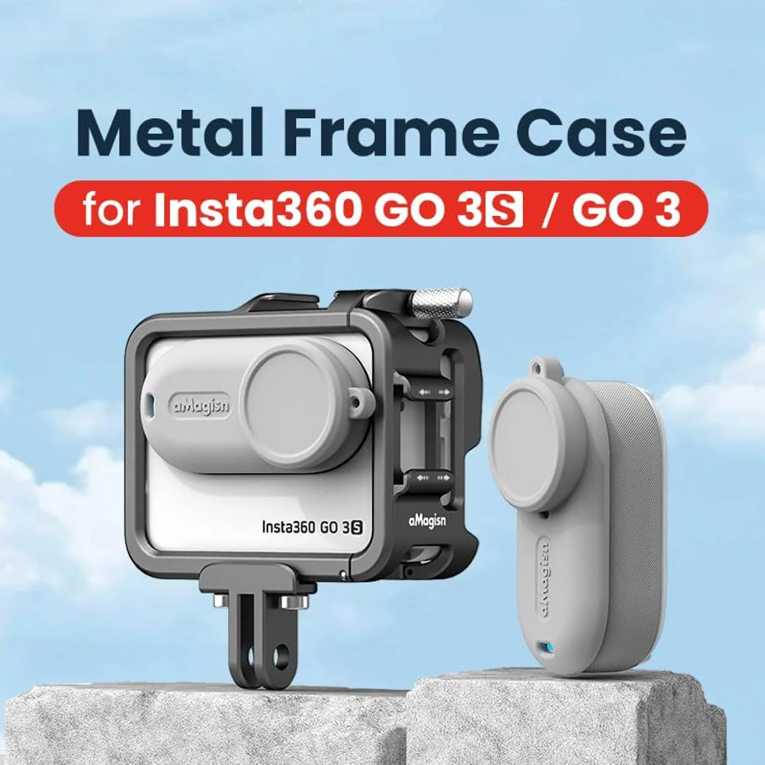 محافظ قفس آلومینیومی eWINNER با قاب سیلیکونی لنز و آداپتور برای Insta360 GO 3S/GO 3، ست محافظ فلزی بادوام برای فیلمبرداری افقی و عمودی دوربین Insta360 GO 3S