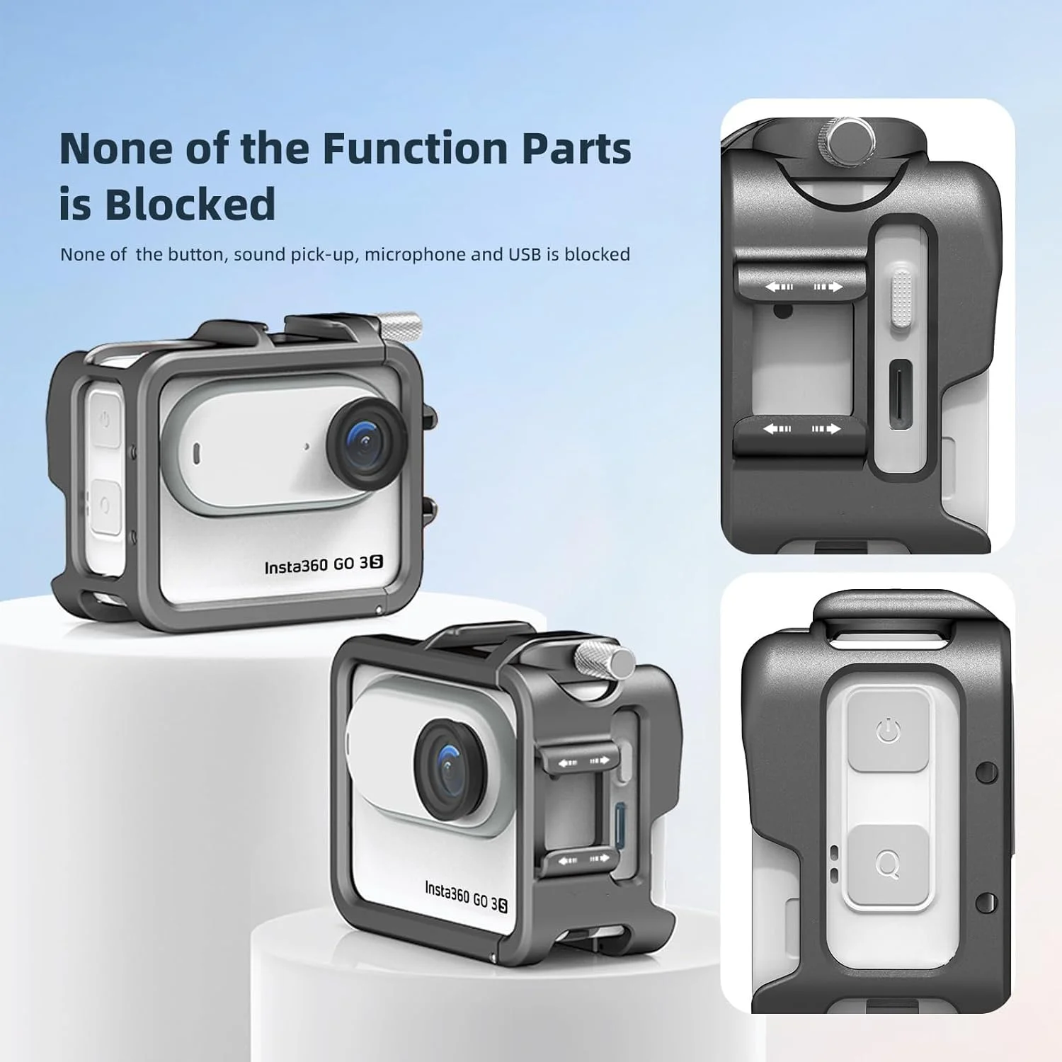 محافظ قفس آلومینیومی eWINNER با قاب سیلیکونی لنز و آداپتور برای Insta360 GO 3S/GO 3، ست محافظ فلزی بادوام برای فیلمبرداری افقی و عمودی دوربین Insta360 GO 3S