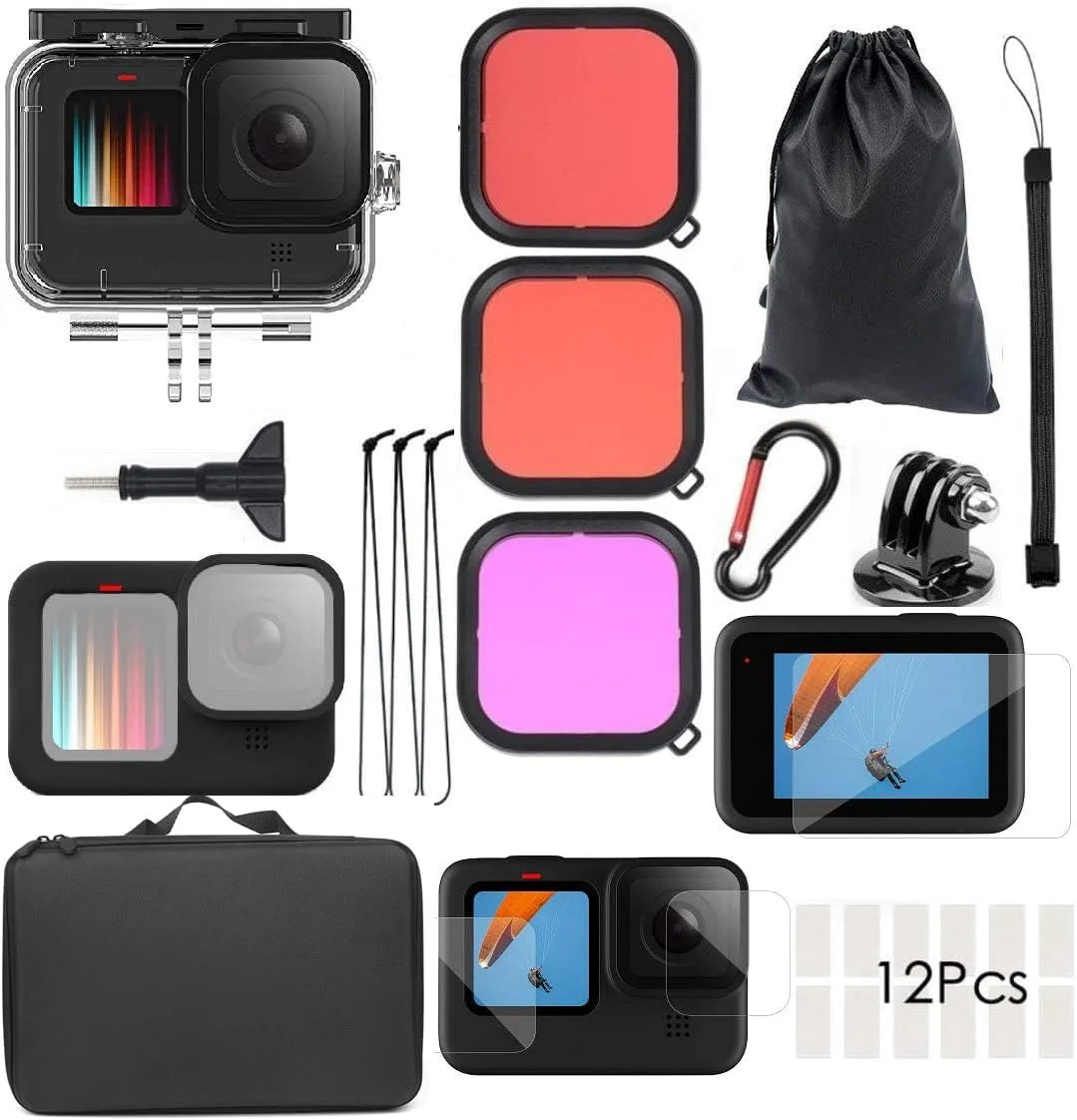 مجموعه لوازم جانبی دوربین اکشن eWINNER برای Gopro Hero 13 12 11 10 9 black شامل: قاب ضد آب + فیلتر لنز + کیف حمل ضد آب + محافظ صفحه نمایش و لنز شیشه ای حرارت دیده + کیت لوازم جانبی آستین سیلیکونی دوربین مجموعه لوازم جانبی دوربین اکشن eWINNER برای Gopro Hero 13 12 11 10 9 black شامل: قاب ضد آب + فیلتر لنز + کیف حمل ضد آب + محافظ صفحه نمایش و لنز شیشه ای حرارت دیده + کیت لوازم جانبی آستین سیلیکونی دوربین