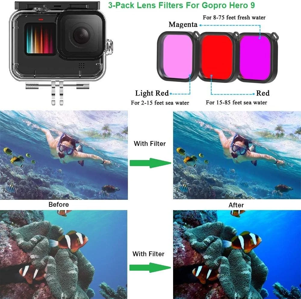 مجموعه لوازم جانبی دوربین اکشن eWINNER برای Gopro Hero 13 12 11 10 9 black شامل: قاب ضد آب + فیلتر لنز + کیف حمل ضد آب + محافظ صفحه نمایش و لنز شیشه ای حرارت دیده + کیت لوازم جانبی آستین سیلیکونی دوربین مجموعه لوازم جانبی دوربین اکشن eWINNER برای Gopro Hero 13 12 11 10 9 black شامل: قاب ضد آب + فیلتر لنز + کیف حمل ضد آب + محافظ صفحه نمایش و لنز شیشه ای حرارت دیده + کیت لوازم جانبی آستین سیلیکونی دوربین