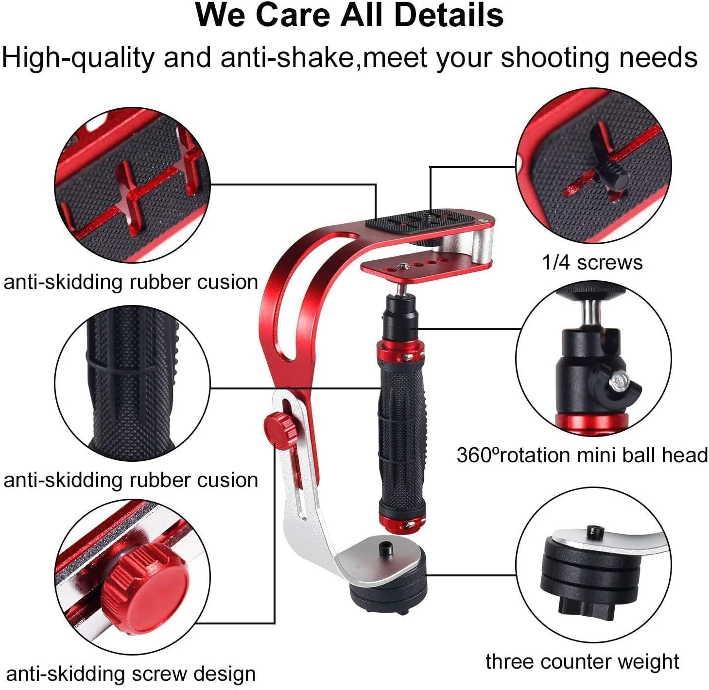 تثبیت کننده دوربین فیلمبرداری حرفه ای eWINNER Pro، استدی کم دستی سازگار با دوربین های اکشن Gopro، دوربین های DV SLR Canon Nikon Lumix Pentax iPhone، دوربین های دیجیتال، دوربین های فیلمبرداری و هر دوربین DSLR (مشکی و قرمز) تثبیت کننده دوربین فیلمبرداری حرفه ای eWINNER Pro، استدی کم دستی سازگار با دوربین های اکشن Gopro، دوربین های DV SLR Canon Nikon Lumix Pentax iPhone، دوربین های دیجیتال، دوربین های فیلمبرداری و هر دوربین DSLR (مشکی و قرمز)