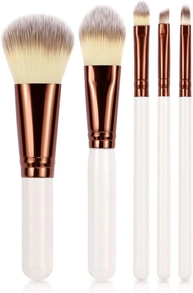 ست براش آرایشی 5 تکه Skipdr سفید قابل حمل برای صورت، چشم، پودر، کرم پودر، سایه چشم، ست براش آرایشی مسافرتی حرفه ای