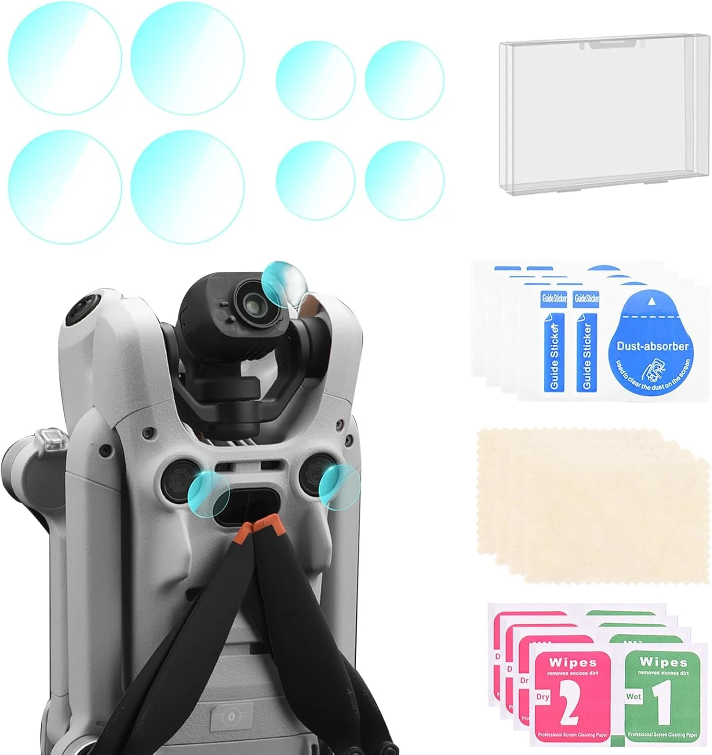 محافظ صفحه نمایش شیشه ای حرارت دیده eWINNER، 2 ست، سازگار با لنز دوربین پهپاد DJI Mini 4 Pro + محافظ صفحه نمایش سنسور، 4 عدد، لوازم جانبی پهپاد Mini 4 Pro
