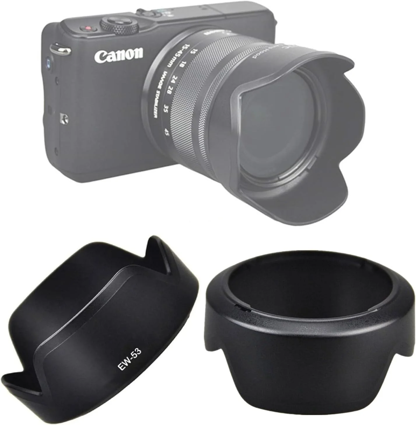 آفتابگیر لنز جایگزین eWINNER مدل EW-53B سازگار با لنزهای EF-M 15-45mm f/3.5-6.3 IS STM / RF-S 18-45mm F4.5-6.3 IS STM برای دوربین های Canon EOS M50 M5 M6 Mark II M200 M100 M10