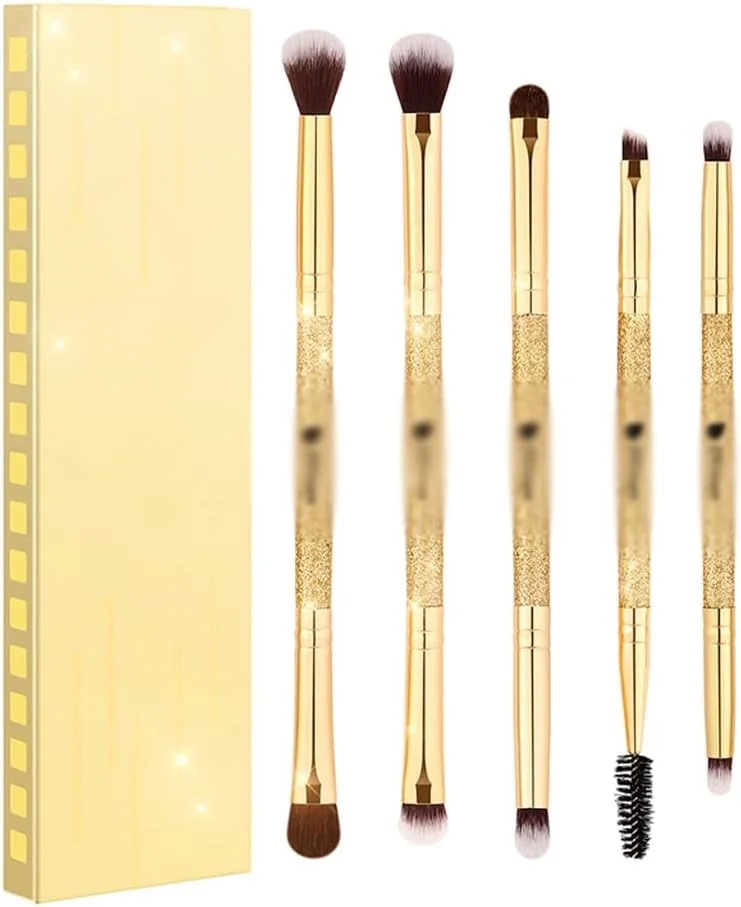 ست براش سایه چشم 5 تکه SKipdr، برس های آرایش چشم با سر طلایی، برس های مسافرتی کانسیلر، ابرو، مژه، خط چشم و ترکیب