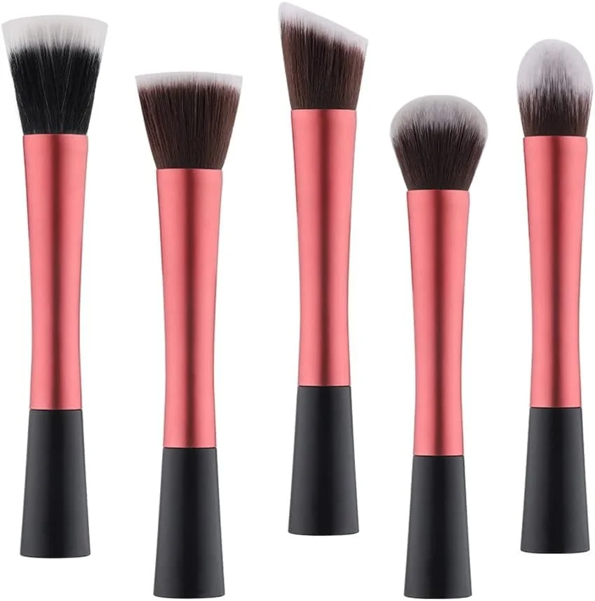 ست 5 عددی برس آرایشی بزرگ SKipdr، شامل برس پودر، کرم پودر، ترکیب کننده، رژگونه و سایه چشم (رنگ: رُز)