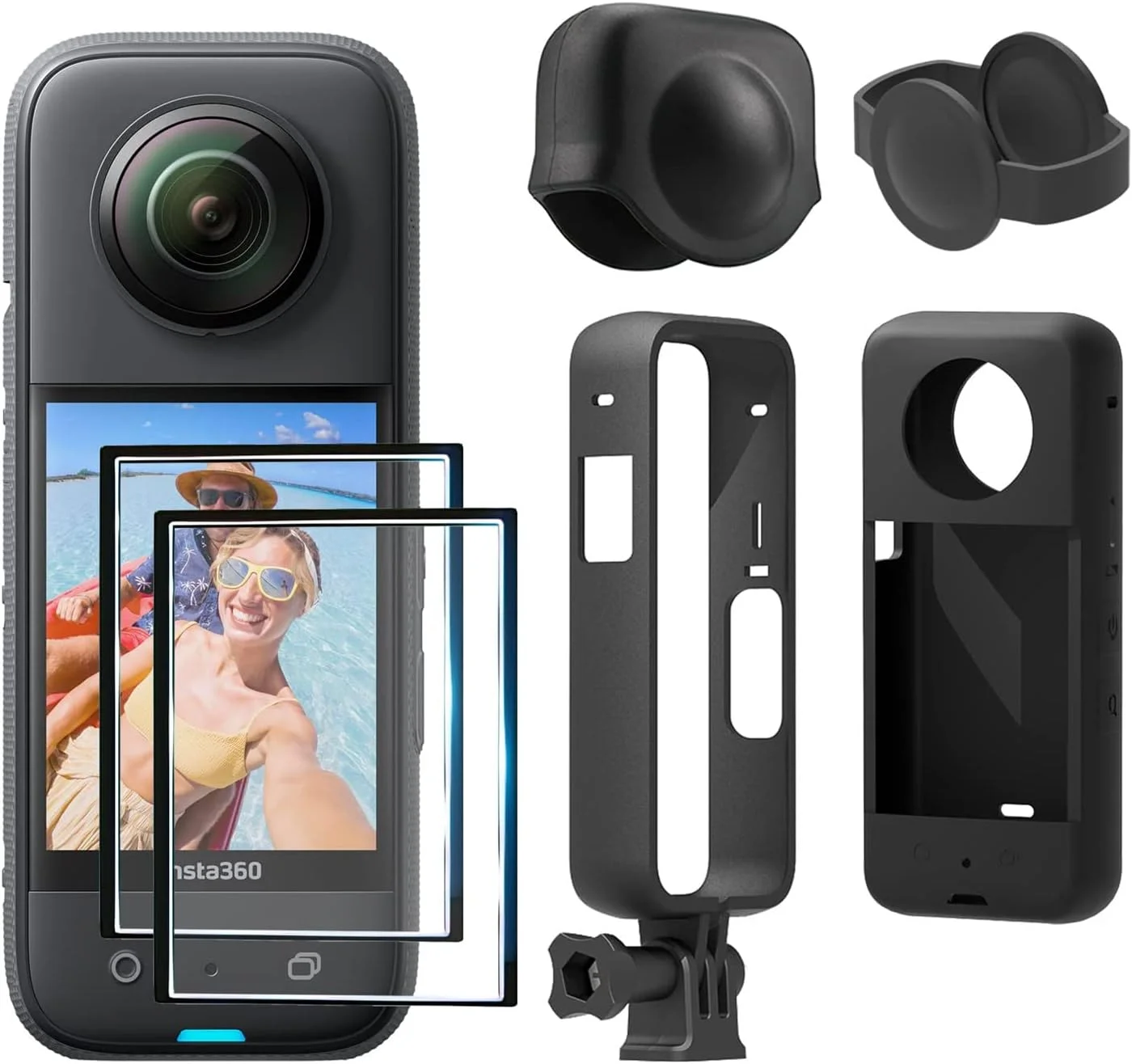 کیت لوازم جانبی دوربین اکشن eWINNER سازگار با Insta360 ONE X3 / قاب محافظ دوربین با آداپتور رزوه 1/4 اینچی / قاب محافظ سیلیکونی / درپوش لنز / محافظ صفحه نمایش کیت لوازم جانبی دوربین اکشن eWINNER سازگار با Insta360 ONE X3 / قاب محافظ دوربین با آداپتور رزوه 1/4 اینچی / قاب محافظ سیلیکونی / درپوش لنز / محافظ صفحه نمایش