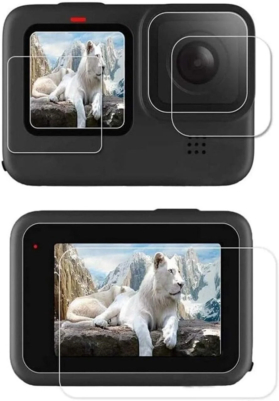 محافظ صفحه نمایش شیشه ای حرارت دیده eWINNER، 3 تکه/ست، سازگار با دوربین های اکشن GoPro Hero 12 11 10 9 Black، محافظ شیشه ای برای صفحه نمایش دوربین Go pro Hero و لنز جلو و عقب